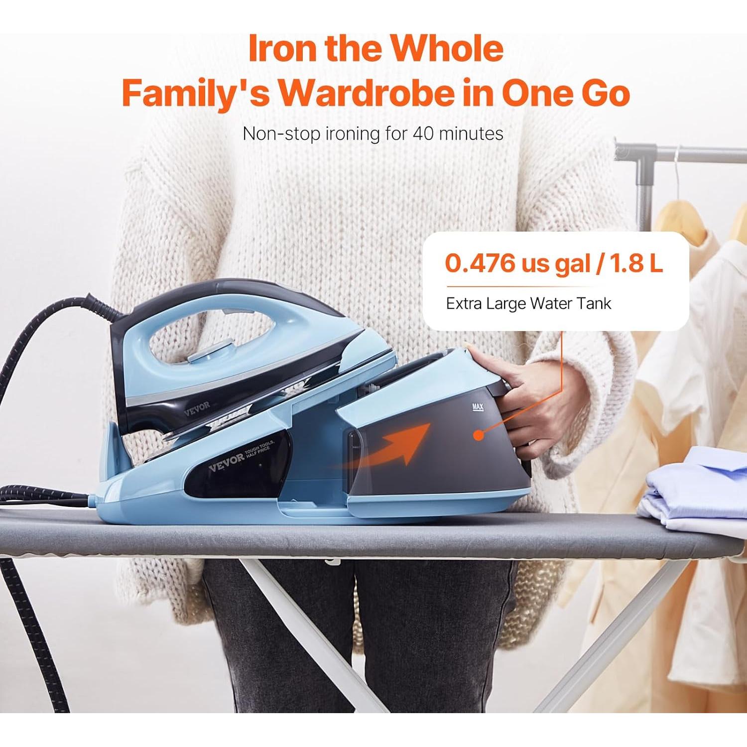 Plancha de Vapor VEVOR 1700W con Tanque 1.8L y Apagado Automático