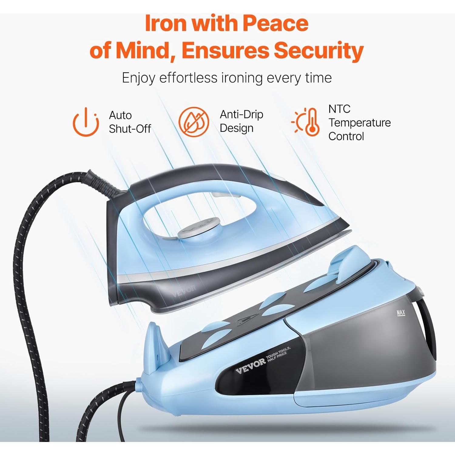 Plancha de Vapor VEVOR 1700W con Tanque 1.8L y Apagado Automático