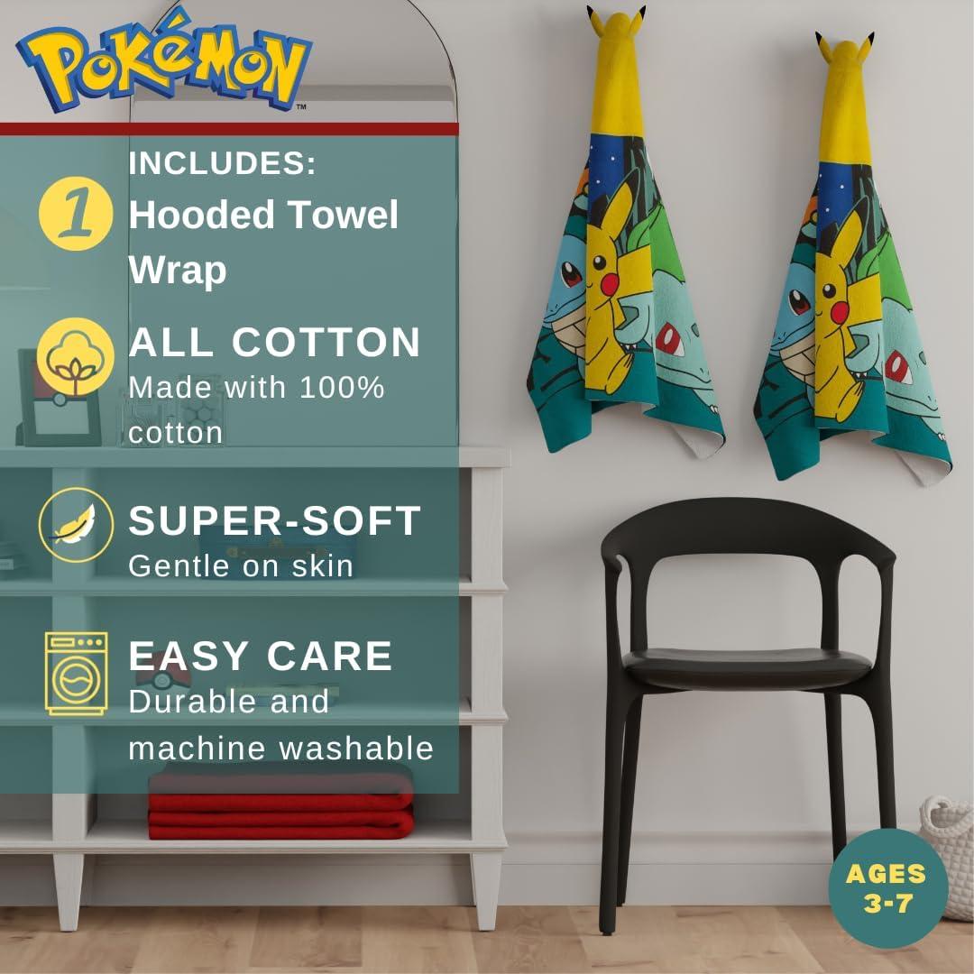 Toalla con Capucha Pokémon Franco 61x127 cm Suave y Absorbente