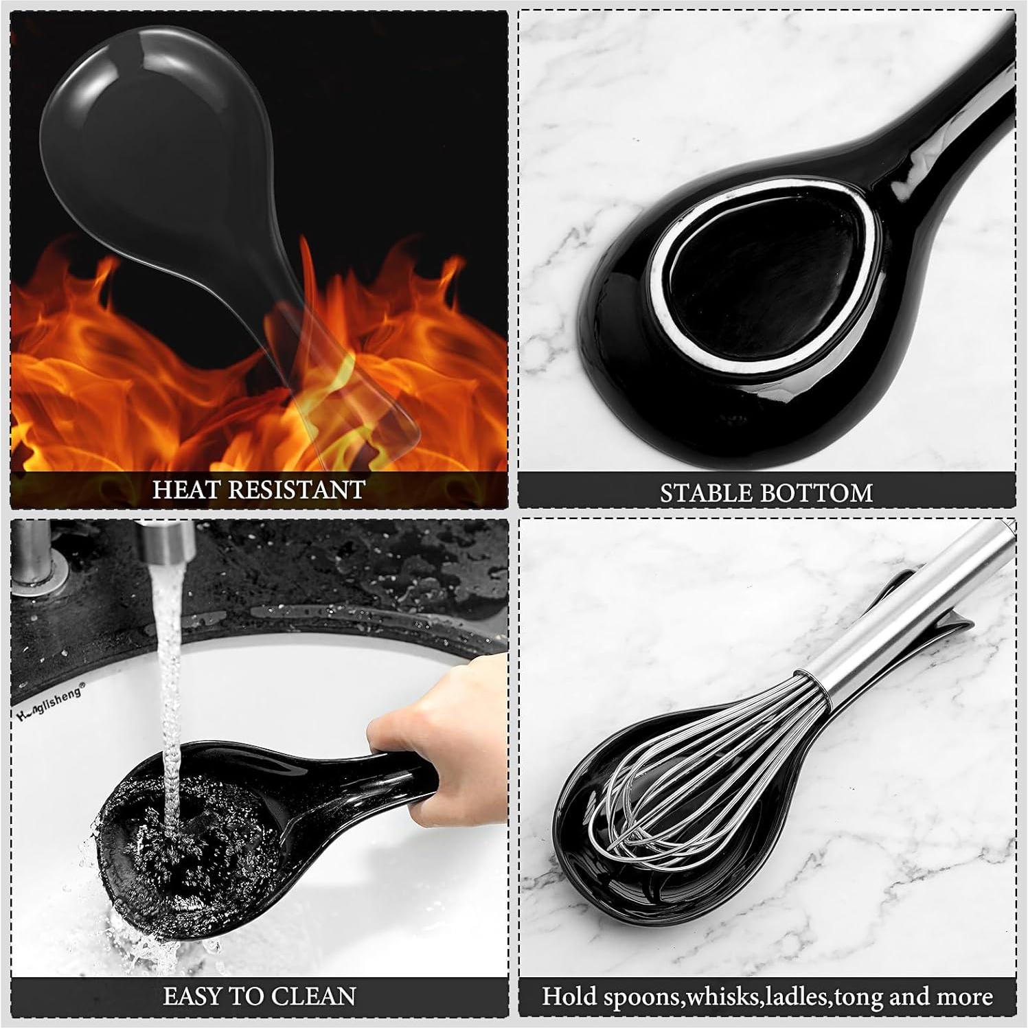 Soporte para cuchara de cerámica Patelai negro 10x22 cm