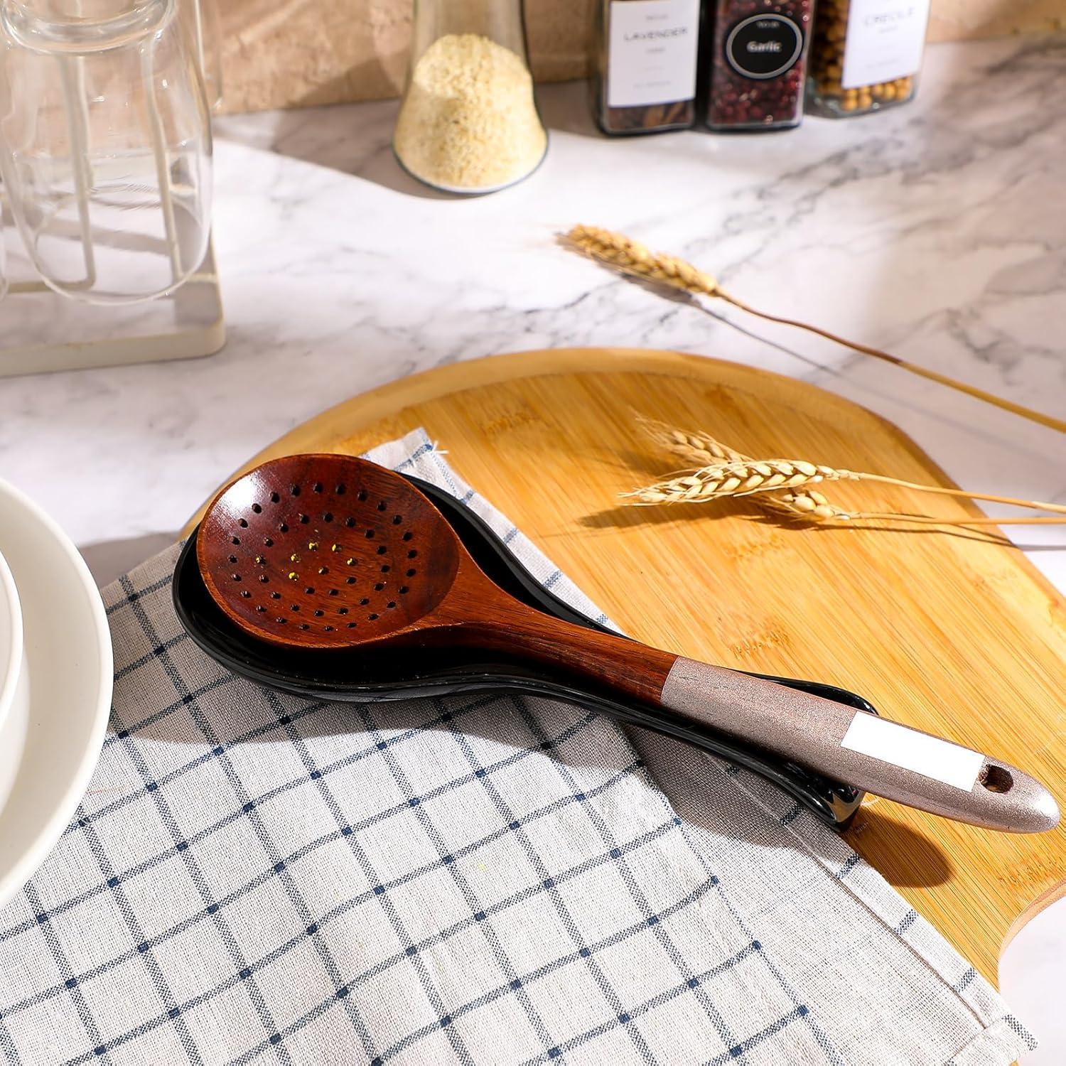 Soporte para cuchara de cerámica Patelai negro 10x22 cm