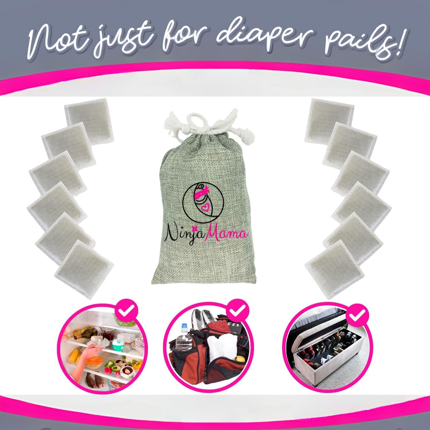 Desodorante para Cubos de Pañales Ninja Mama - 12 Saquitos Carbón Bambú Toque Rosa