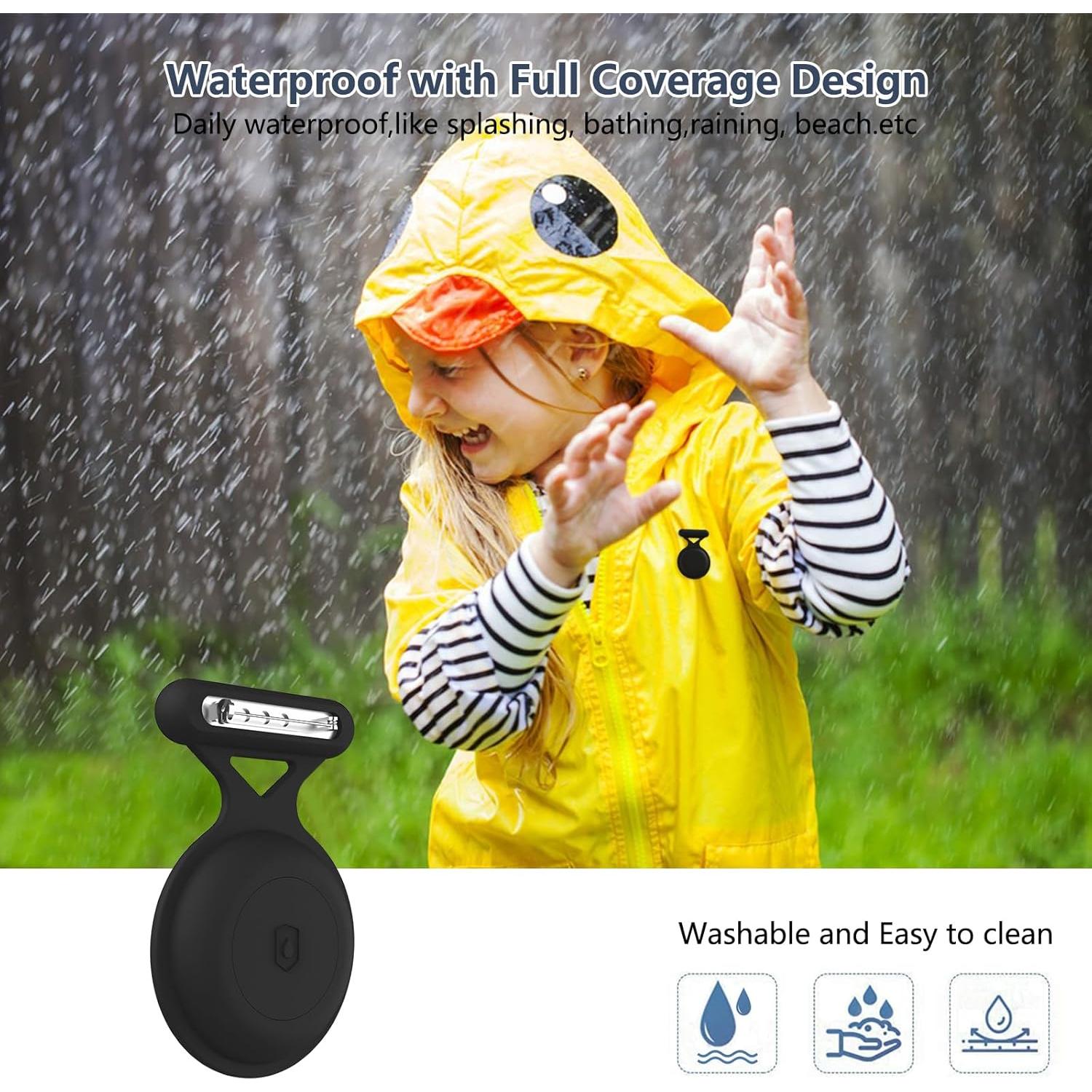 for AirTag Holder Case with Brooch Pin,Waterproof Hidden for AirTag Case Cover for Kids,Item Locator,Full Protective Anti Lost GPS Tracker Item Finder for Child/Kids/Elderly/Clothing-Black