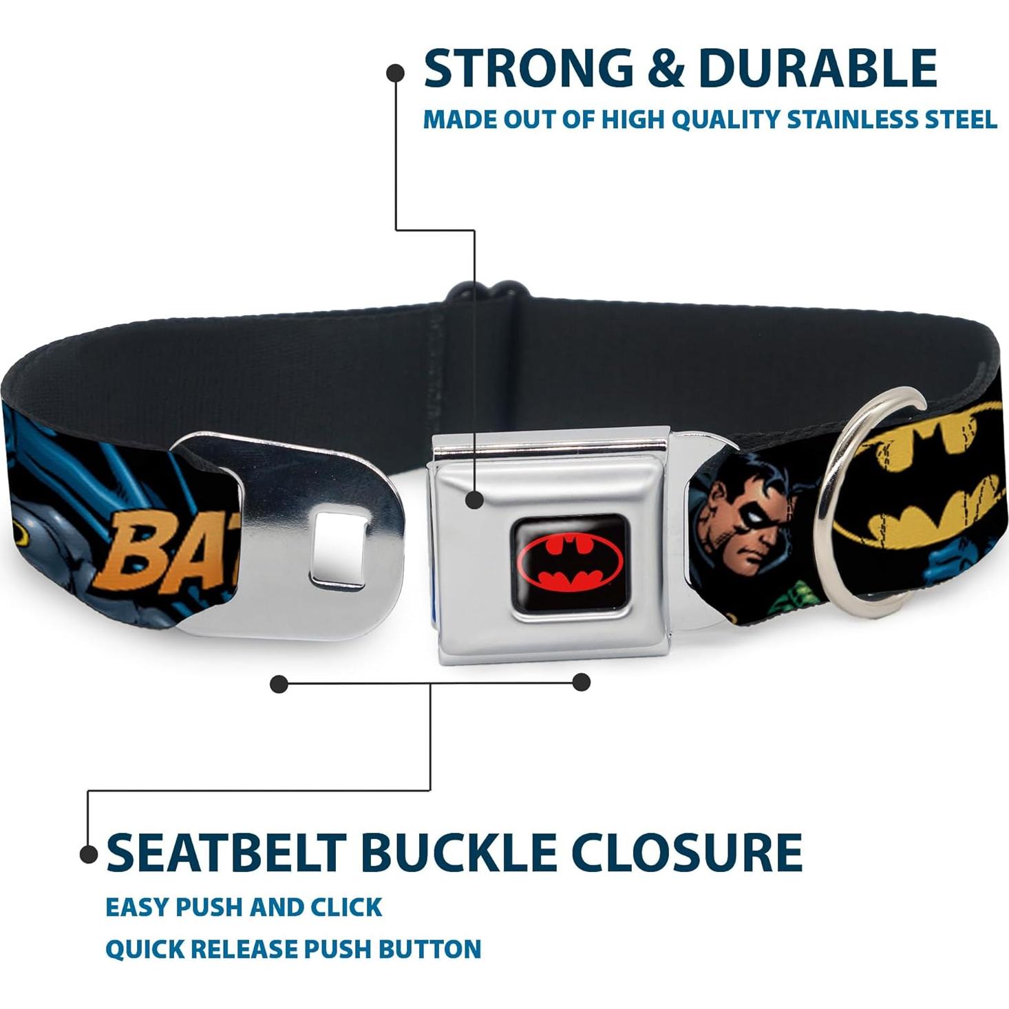 Collar de Perro Buckle-Down Batman y Robin 2.5cm Ajustable 23-38cm