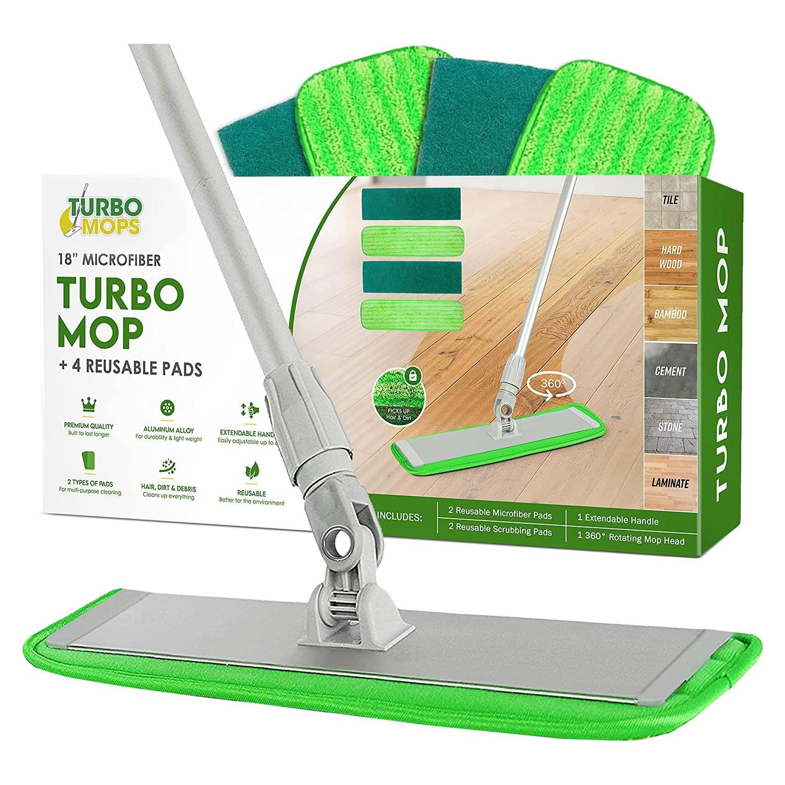 Mopa de Suelo Turbo 18" Microfibra Reutilizable con Mango Extensible