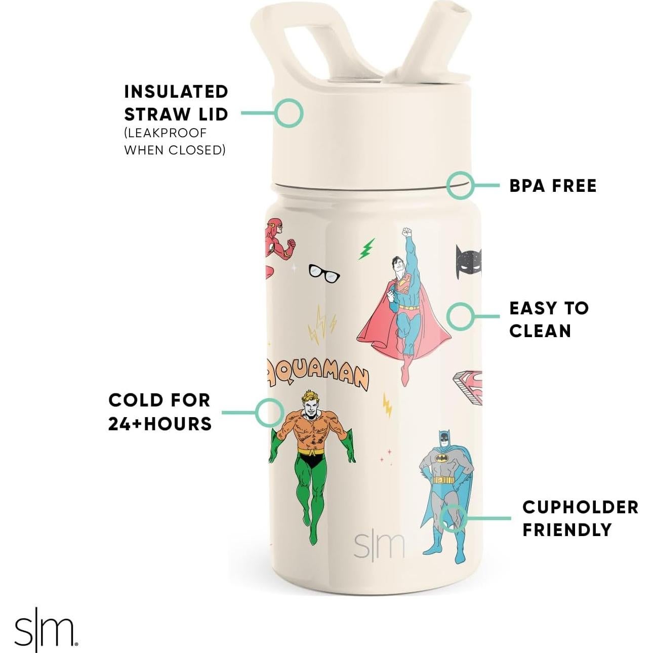 Botella de Agua Aislada Simple Modern 14oz Niños Superhéroes