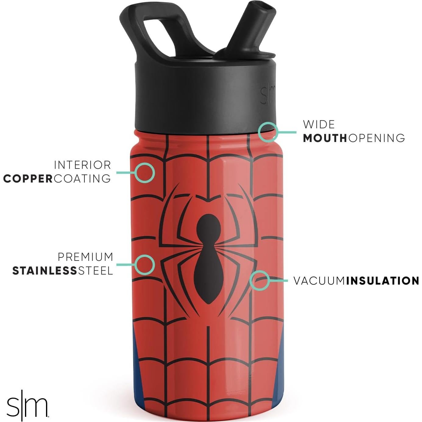 Botella de Agua Simple Modern Spiderman 414ml con Pajita