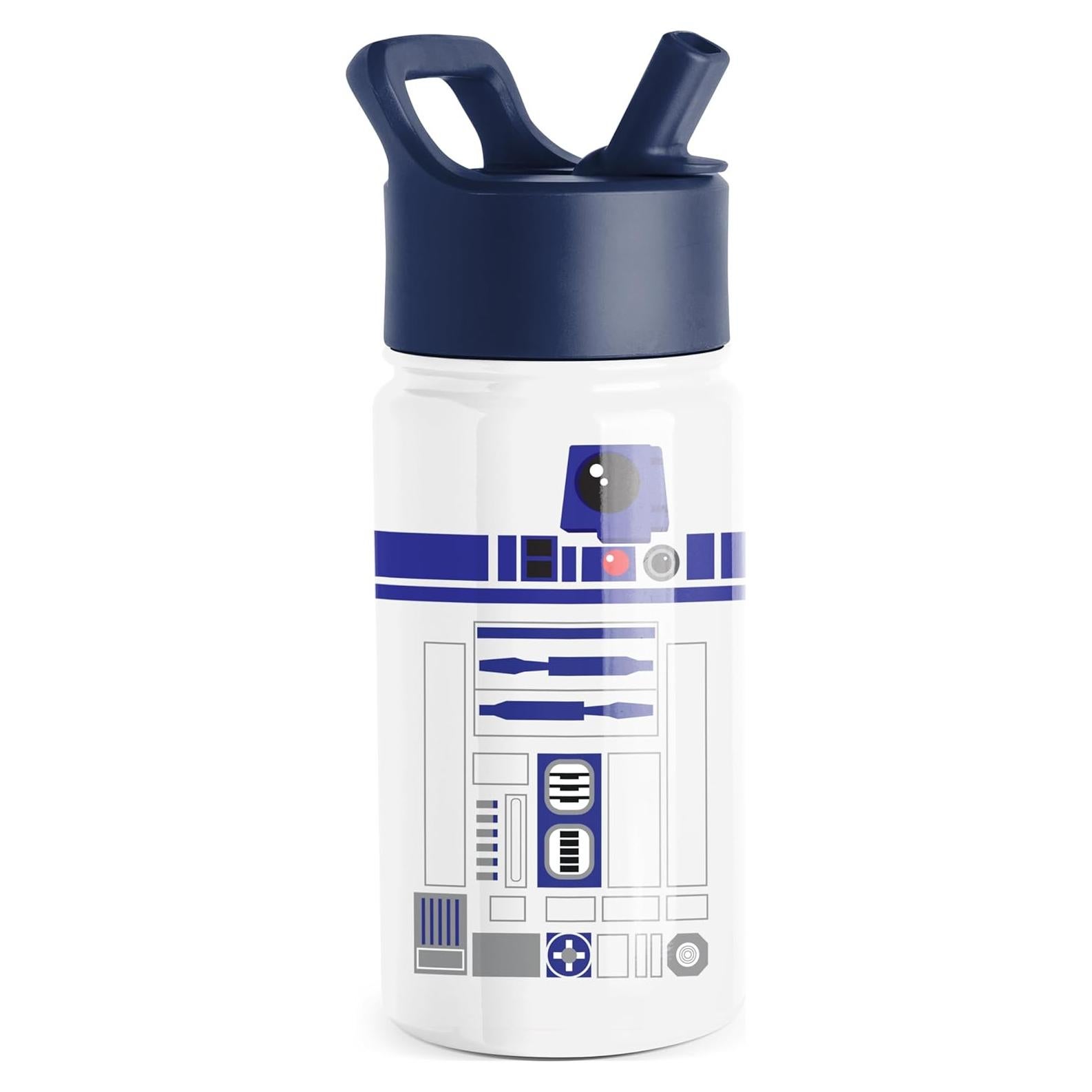 Botella de Agua Simple Modern R2D2 414ml con Tapa de Popote