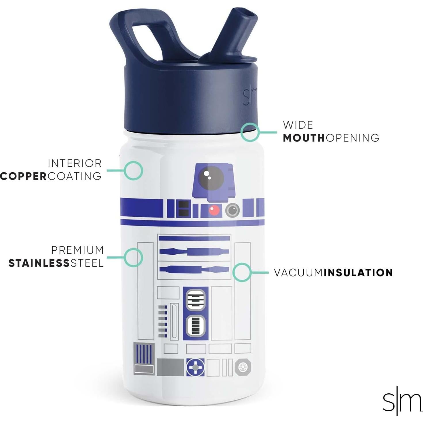 Botella de Agua Simple Modern R2D2 414ml con Tapa de Popote