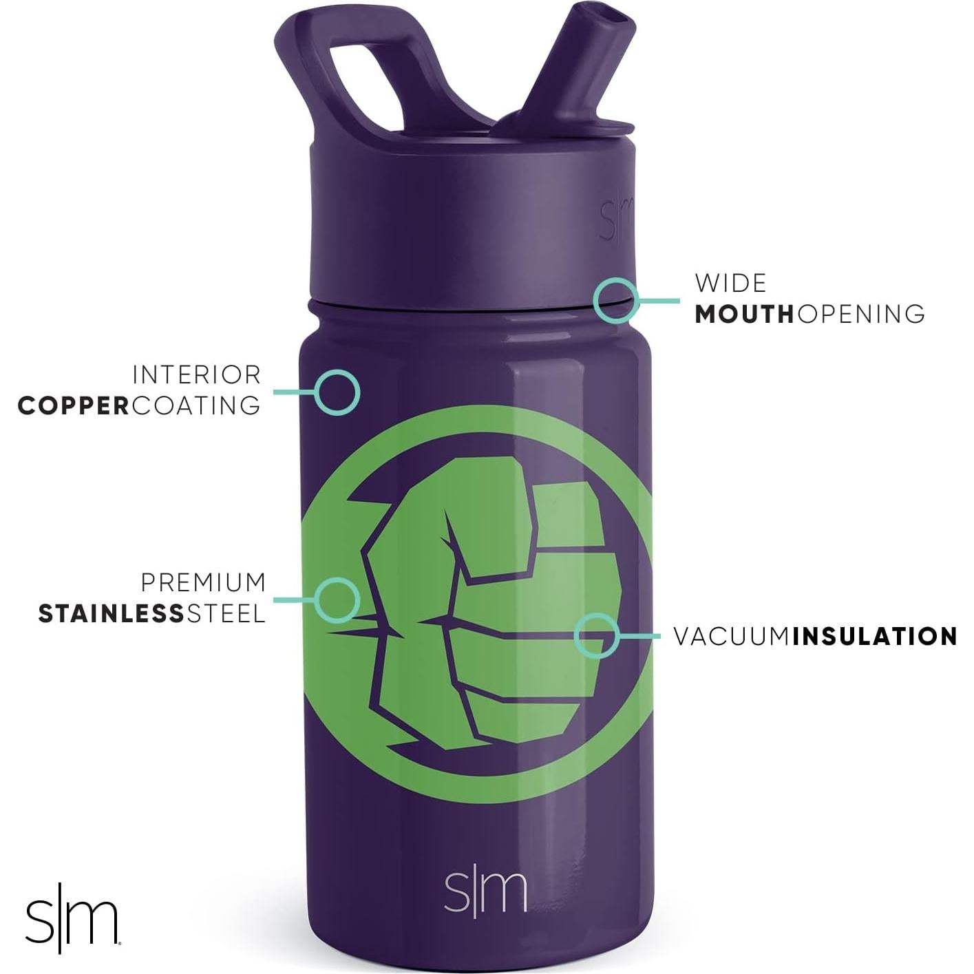 Botella de Agua Simple Modern Marvel Hulk 414ml con Popote