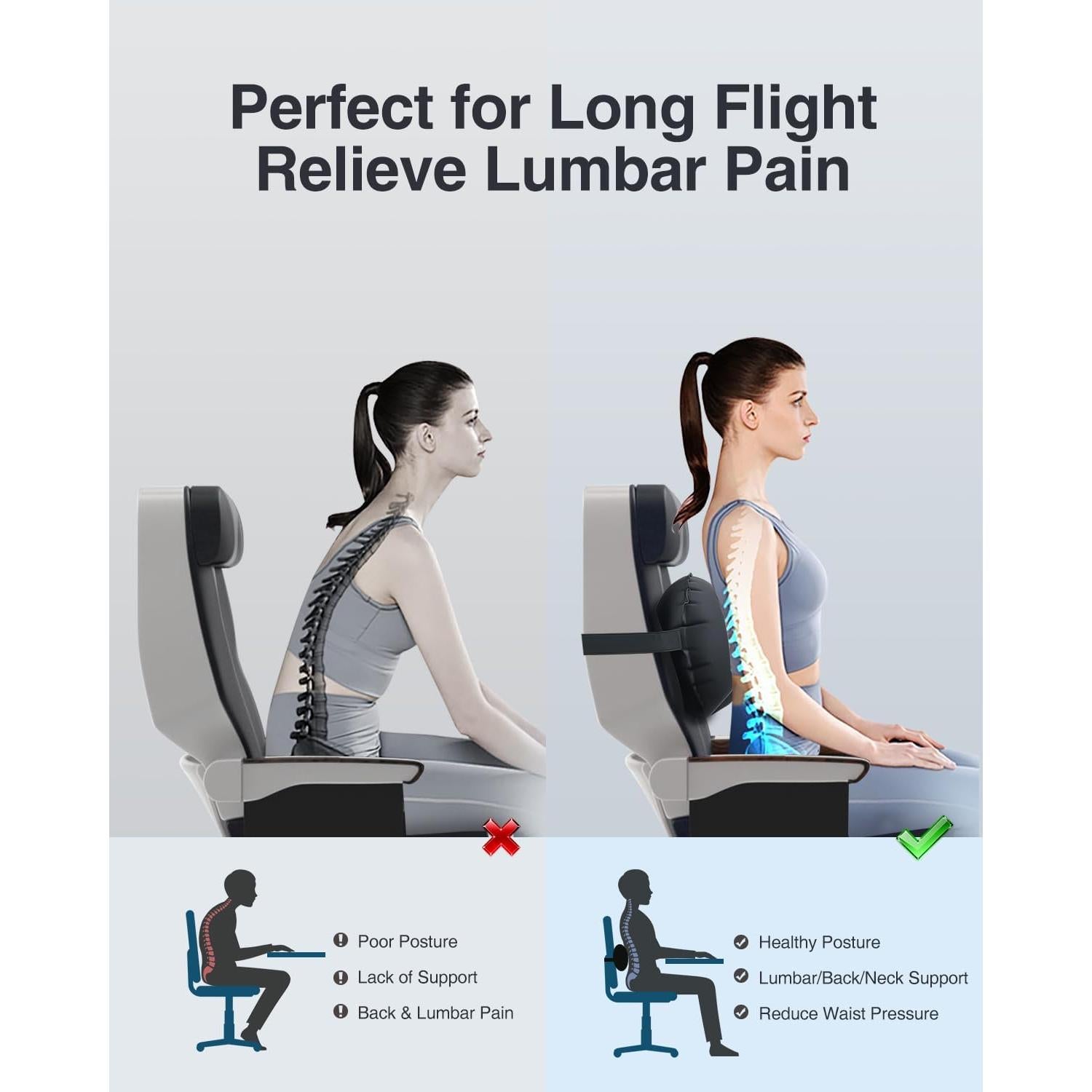 Almohada Lumbar Inflable Luxtude para Viajes y Oficina