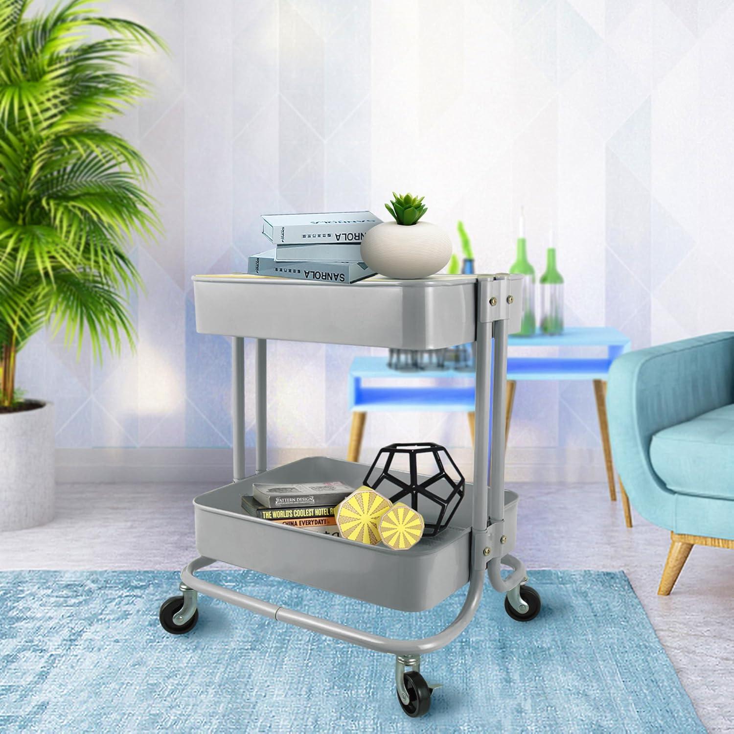 Carro Rodante de 2 Niveles PUNP Gris Oscuro Metal y Madera