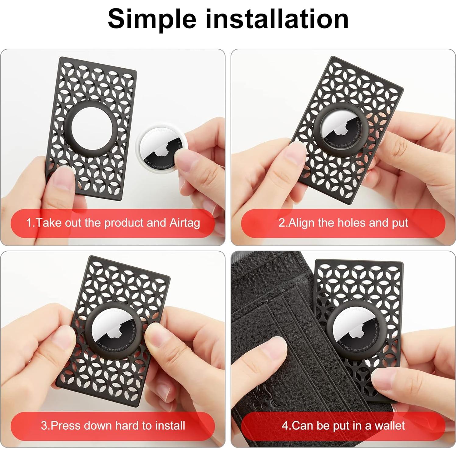 Funda de Tarjeta para Apple AirTag Dlenp - Ultra Delgado Negro