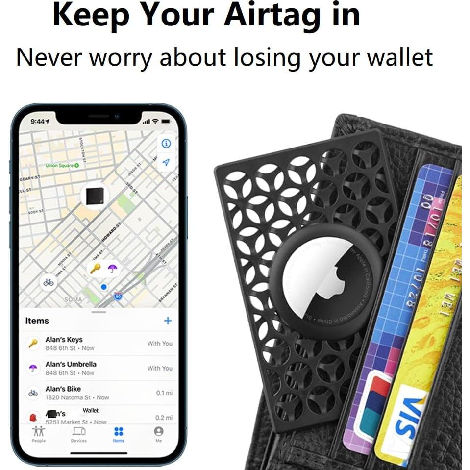 Funda de Tarjeta para Apple AirTag Dlenp - Ultra Delgado Negro