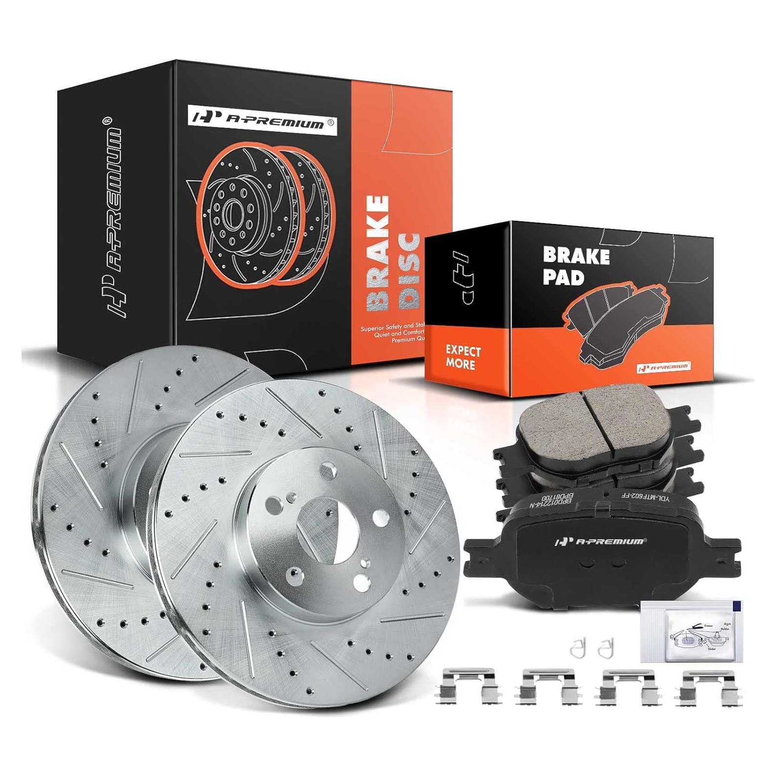 A-Premium 10.83 inch(275 mm) Front Drilled and Slotted Disc Brake Rotors + Ceramic Pads Kit Compatible with Select Scion and Toyota Models - tC 2005-2010 2.4L, Celica 2000-2005 1.8L, 6-PC Set