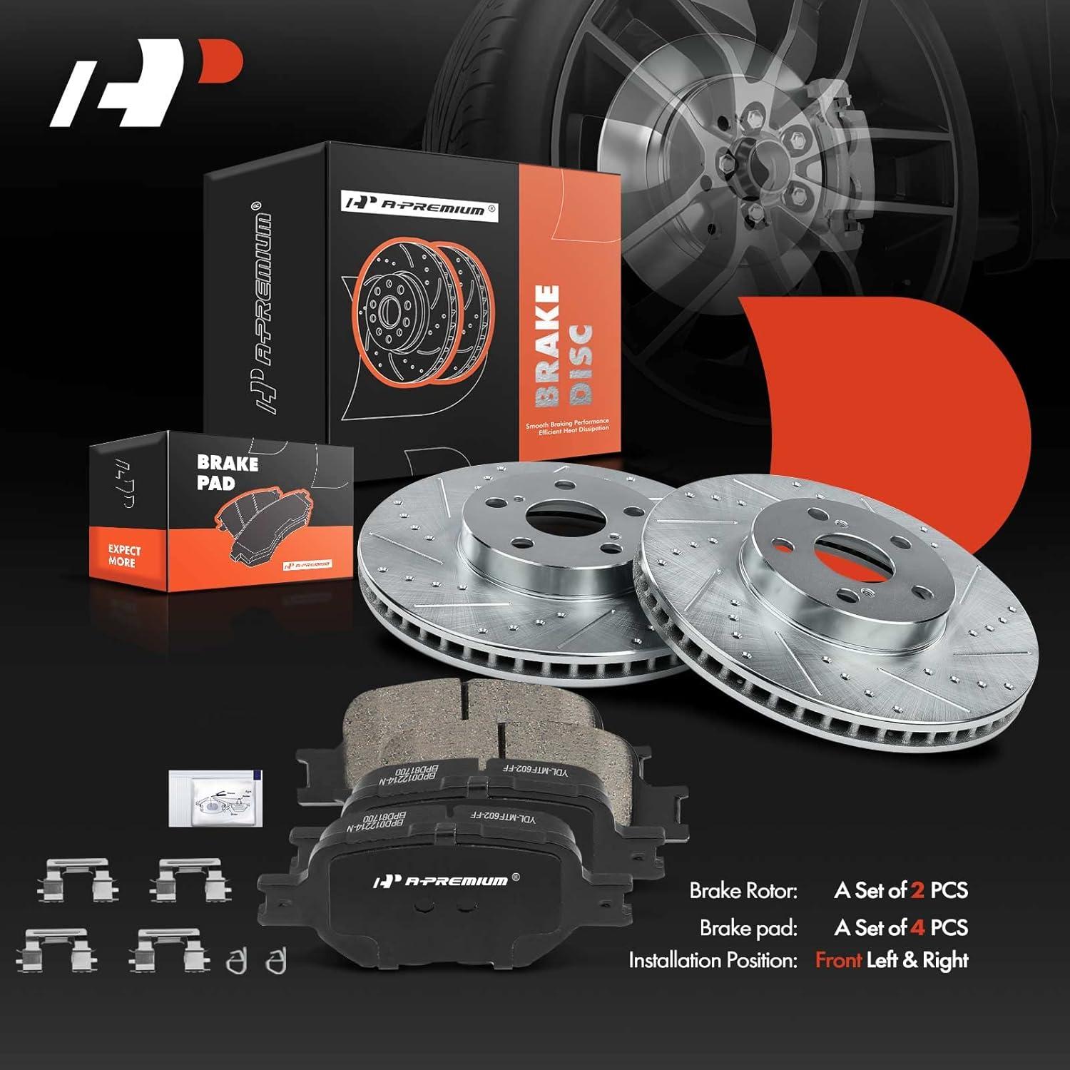 A-Premium 10.83 inch(275 mm) Front Drilled and Slotted Disc Brake Rotors + Ceramic Pads Kit Compatible with Select Scion and Toyota Models - tC 2005-2010 2.4L, Celica 2000-2005 1.8L, 6-PC Set