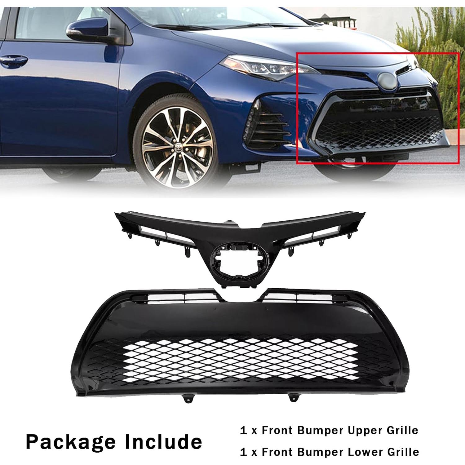Front Upper & Lower Bumper Grille Assembly Fit For 2017 2018 2019 Toyota Corolla SE XSE Front Bumper Grill Guard Replacement | 5311202740/5310502010C0