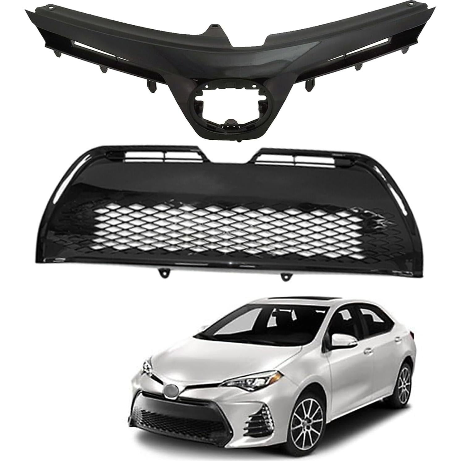 Front Upper & Lower Bumper Grille Assembly Fit For 2017 2018 2019 Toyota Corolla SE XSE Front Bumper Grill Guard Replacement | 5311202740/5310502010C0