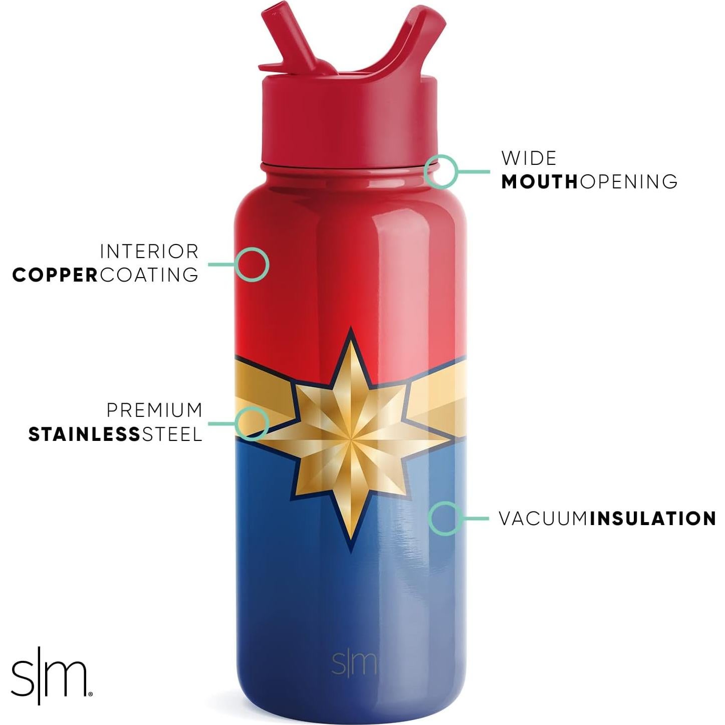 Botella de Agua Simple Modern 0.95L Capitán Marvel Aislada