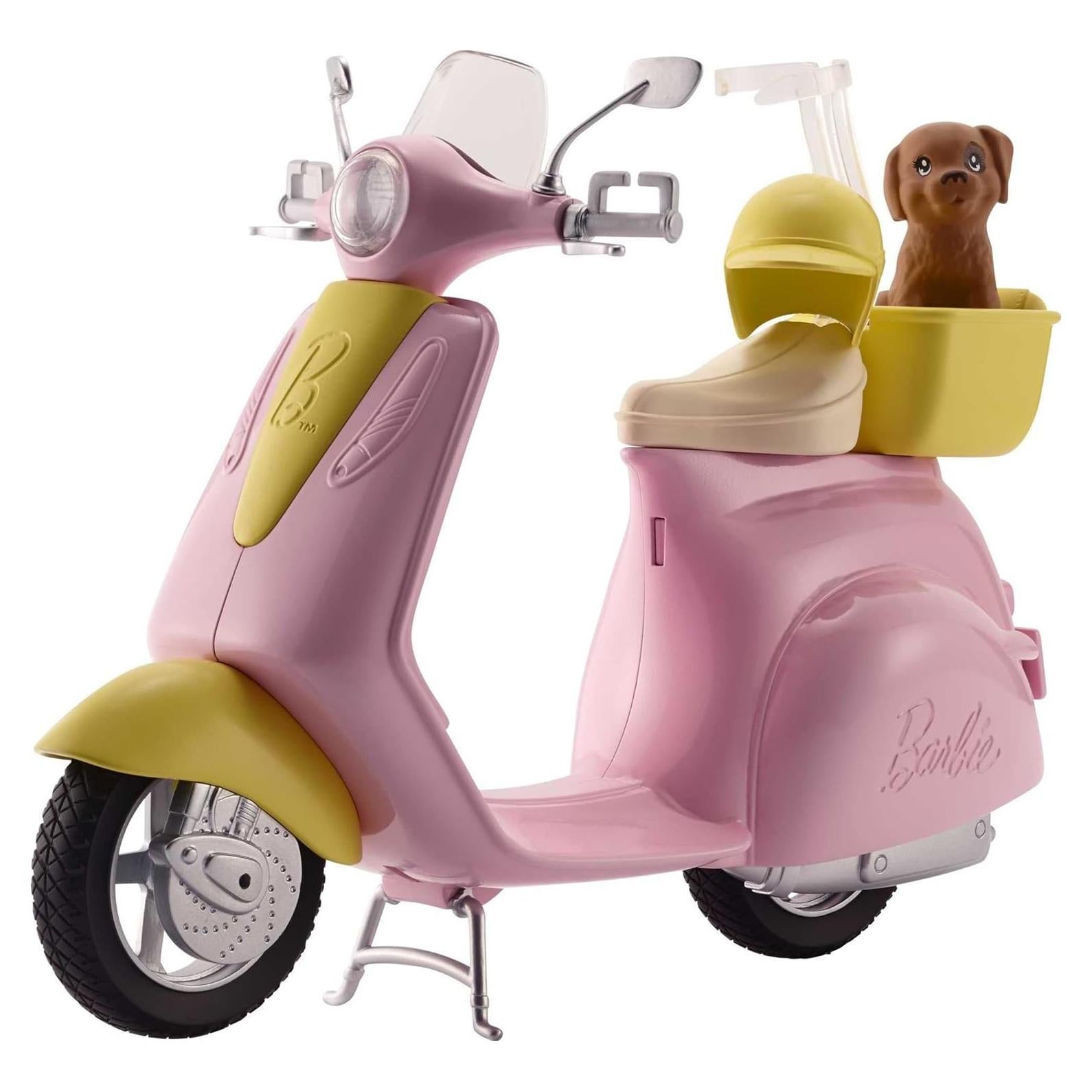 Scooter de Juguete Barbie Moped Rosa y Amarillo con Cachorro