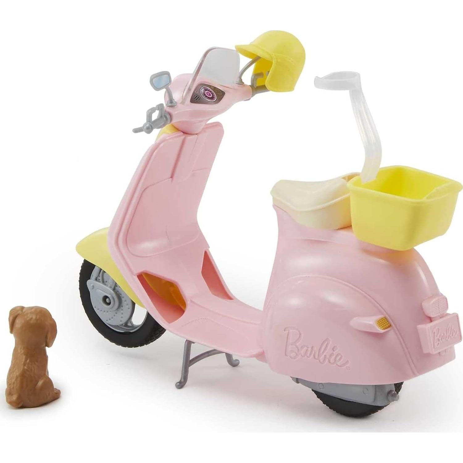 Scooter de Juguete Barbie Moped Rosa y Amarillo con Cachorro