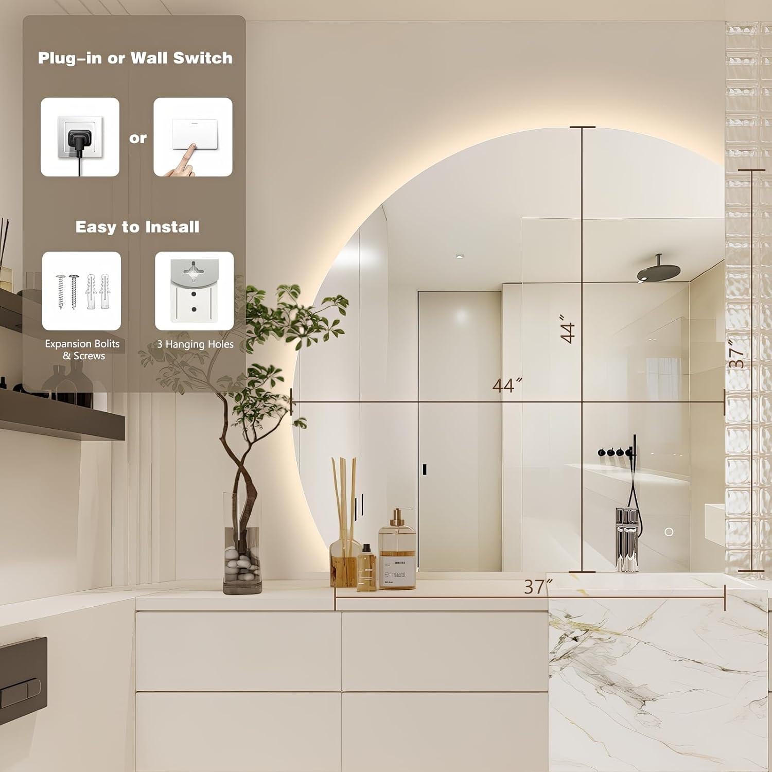 Espejo LED TheiaMo 112 cm Semicircular a Prueba de Niebla