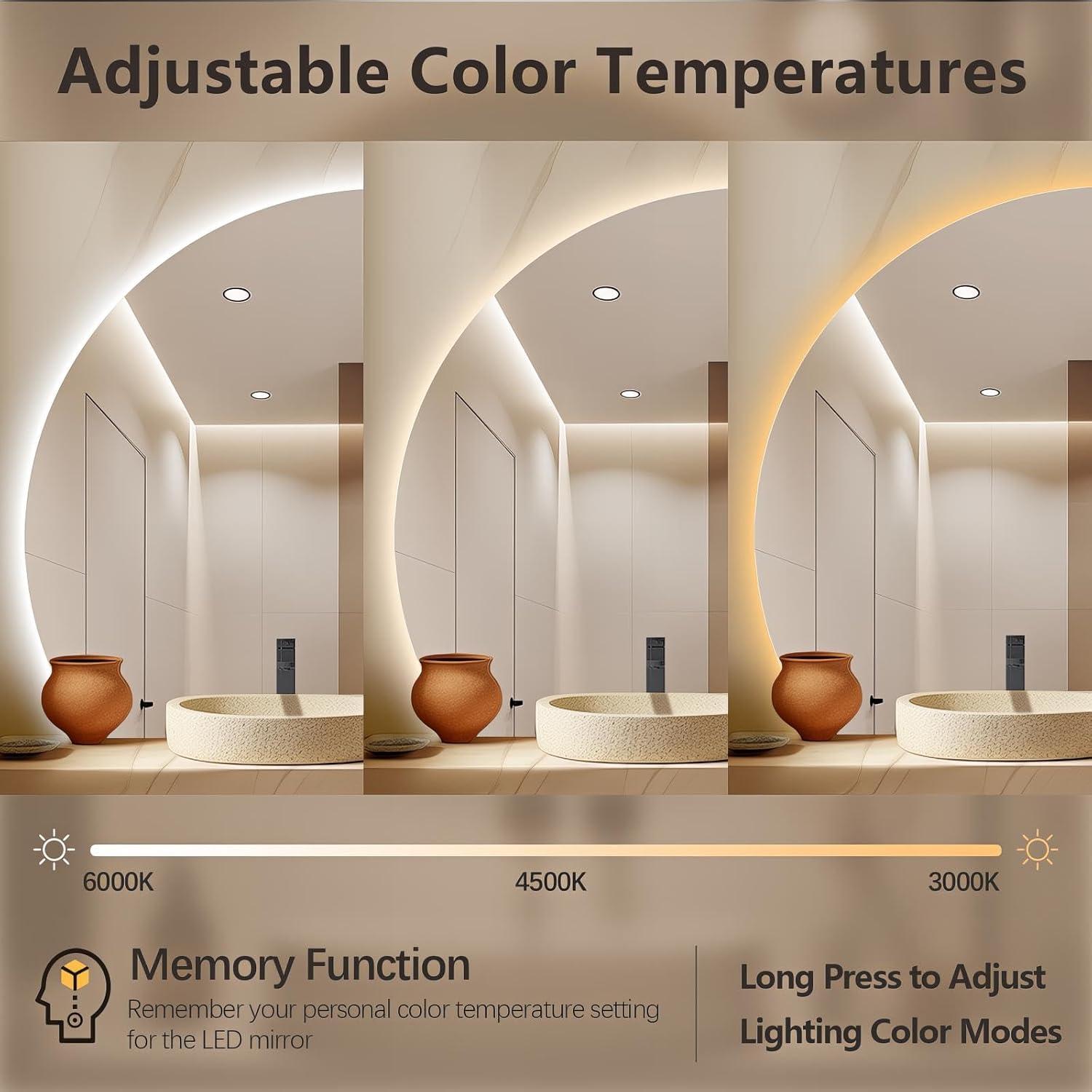 Espejo LED TheiaMo 112 cm Semicircular a Prueba de Niebla