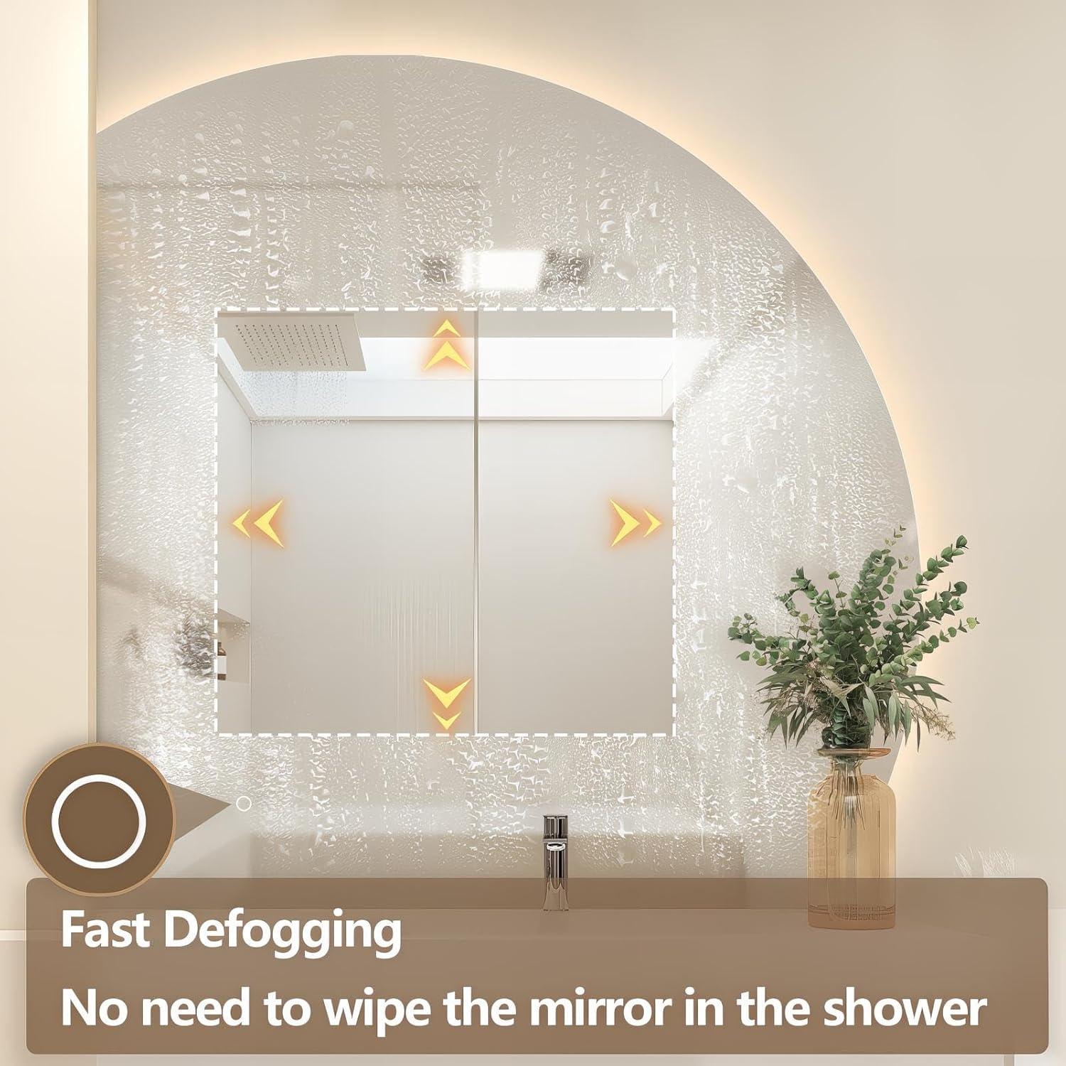 Espejo LED TheiaMo 112 cm Semicircular a Prueba de Niebla