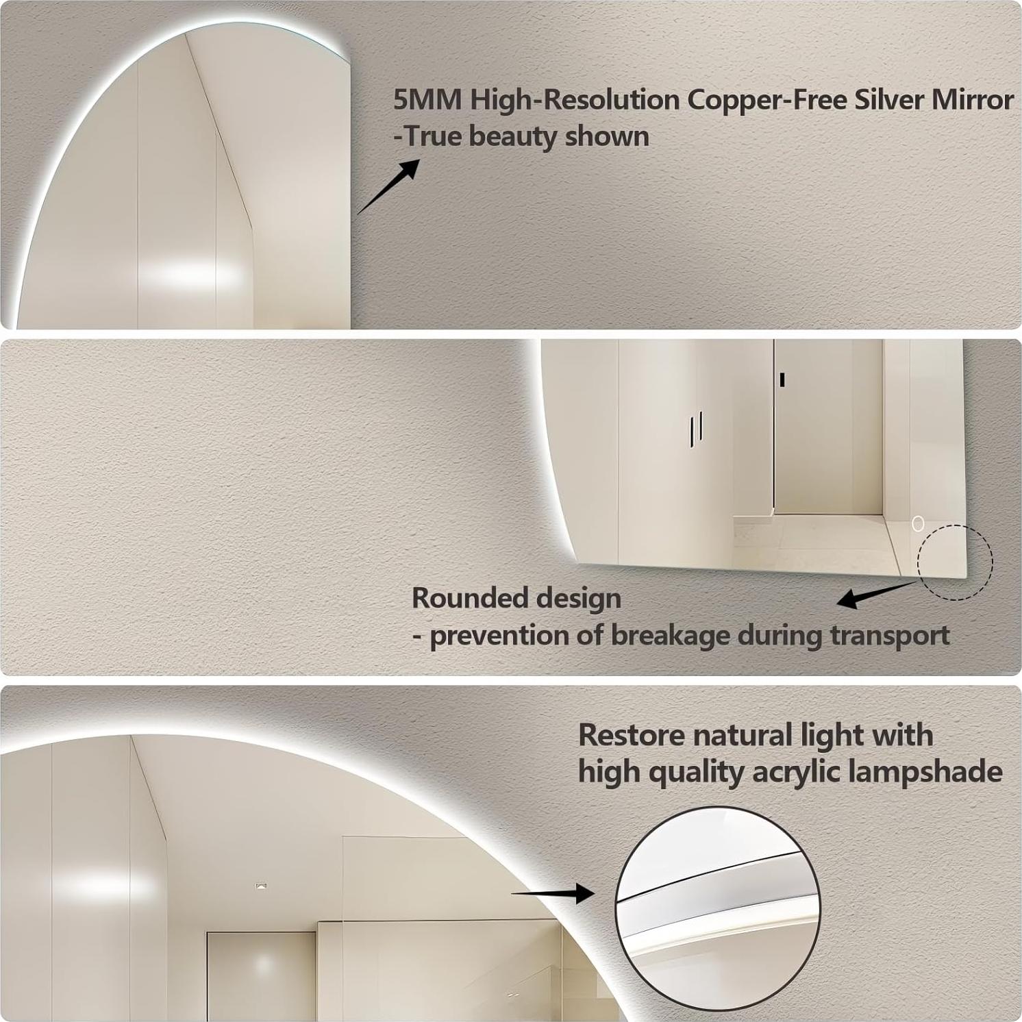 Espejo LED TheiaMo 112 cm Semicircular a Prueba de Niebla