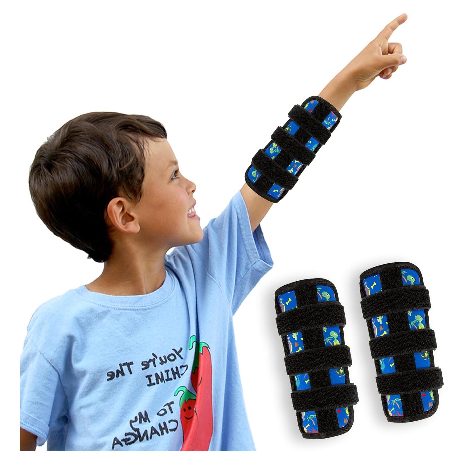 2 Pcs Thumb Sucking Deterrent, Dinosaur Elbow Thumb Guard for Thumb Sucking, Nail Biting Treatment for Kids Prevention Anti Nose Picking for Boys Girls Finger Sucking Prevention