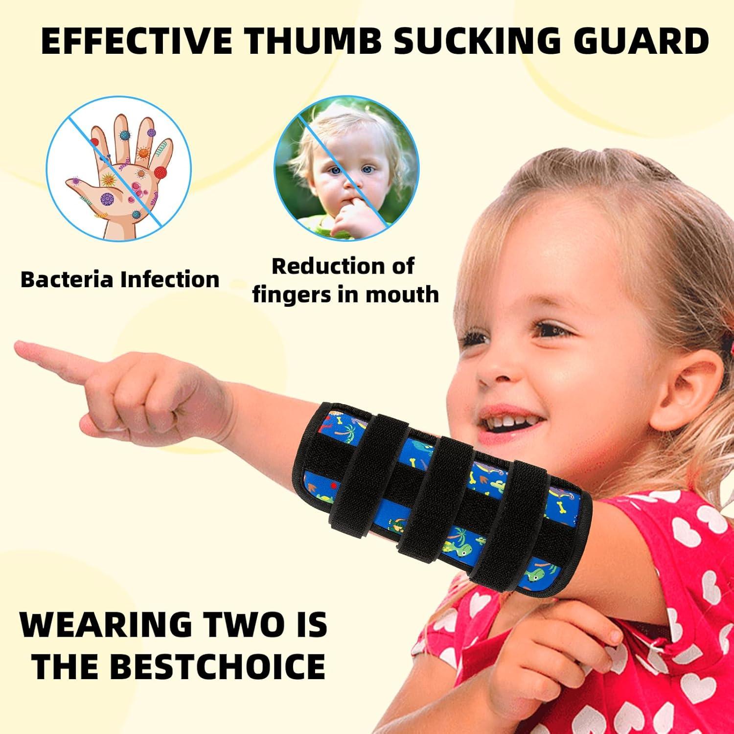 2 Pcs Thumb Sucking Deterrent, Dinosaur Elbow Thumb Guard for Thumb Sucking, Nail Biting Treatment for Kids Prevention Anti Nose Picking for Boys Girls Finger Sucking Prevention
