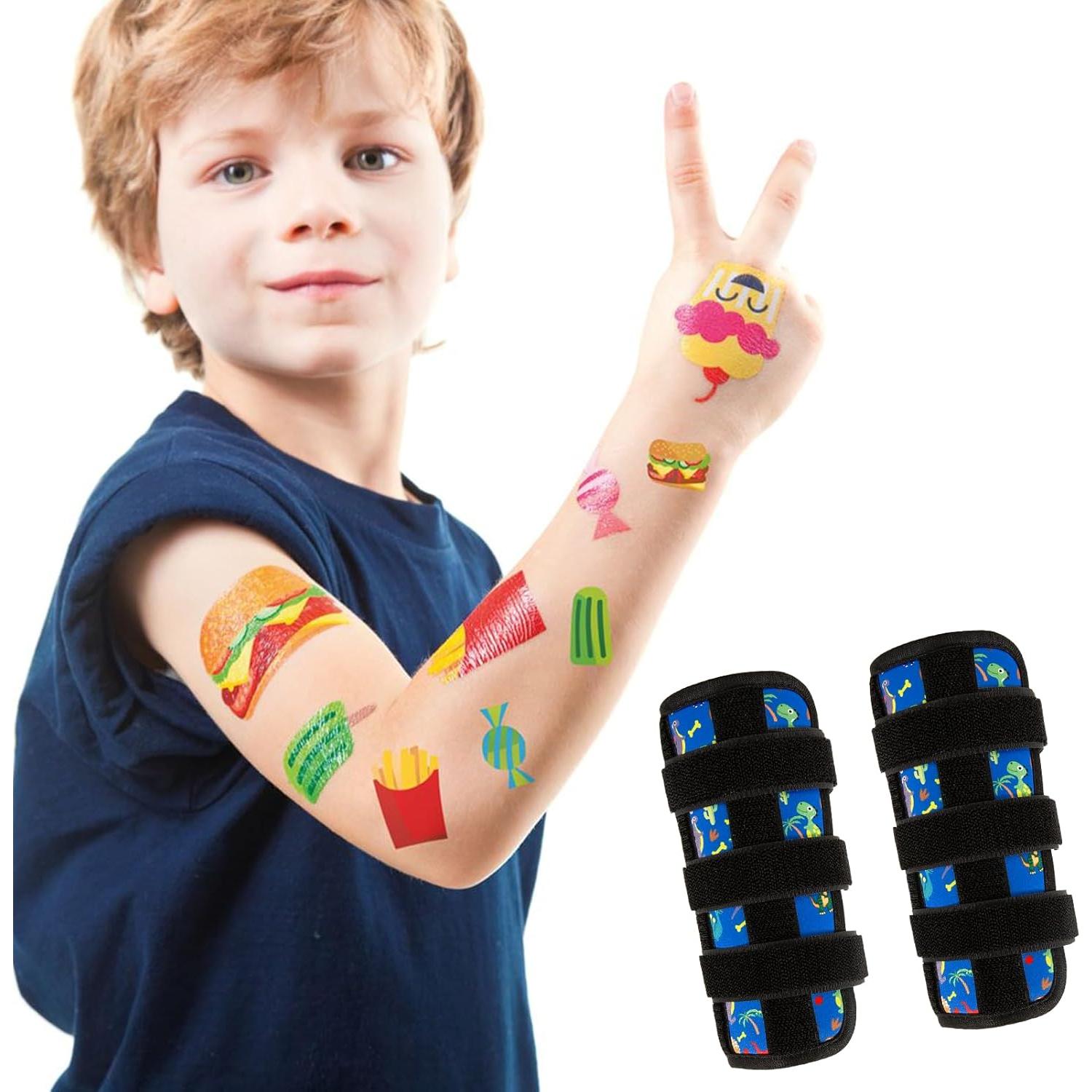 2 Pcs Thumb Sucking Deterrent, Dinosaur Elbow Thumb Guard for Thumb Sucking, Nail Biting Treatment for Kids Prevention Anti Nose Picking for Boys Girls Finger Sucking Prevention