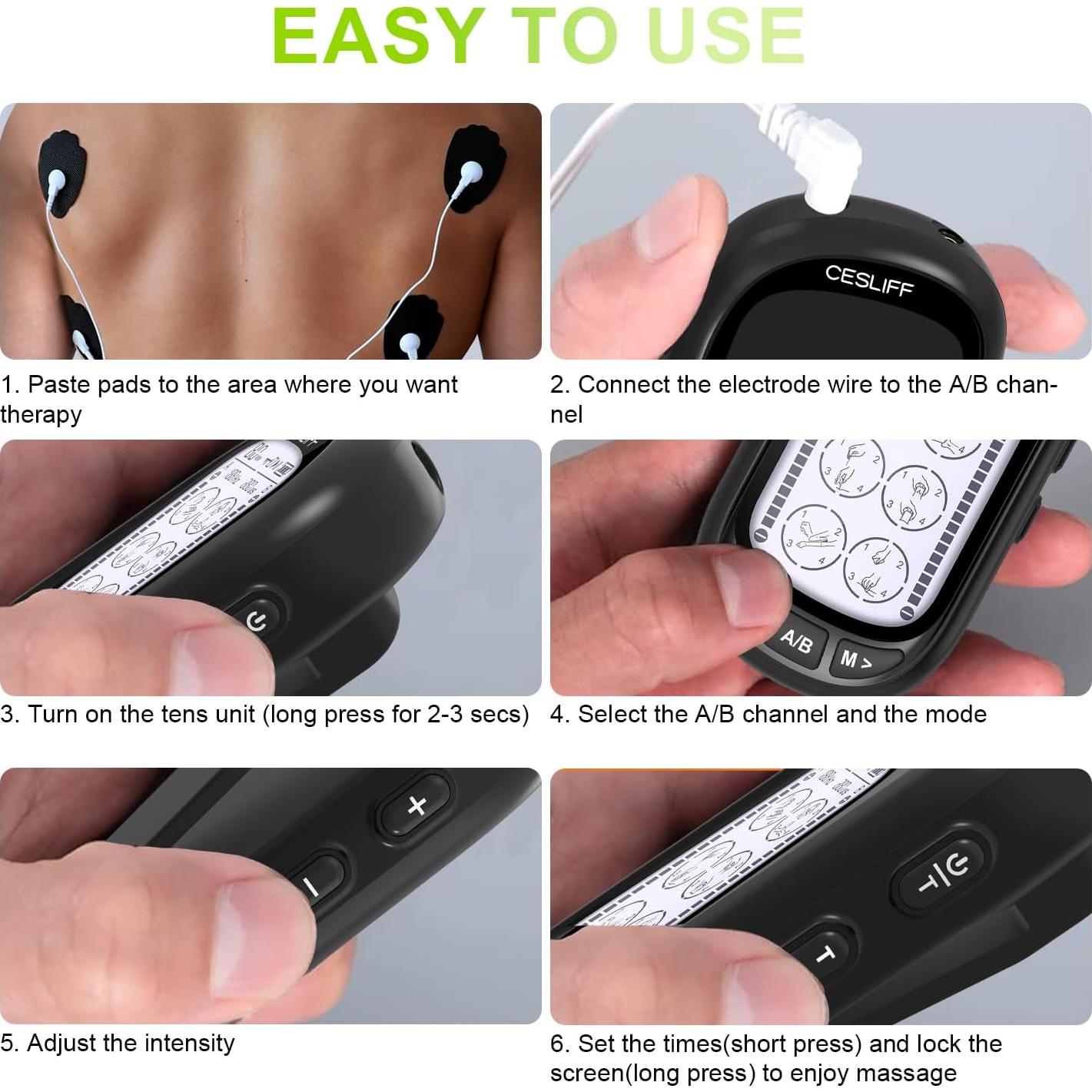 Estimulador Muscular TENS CESLIFF Doble Canal 24 Modos