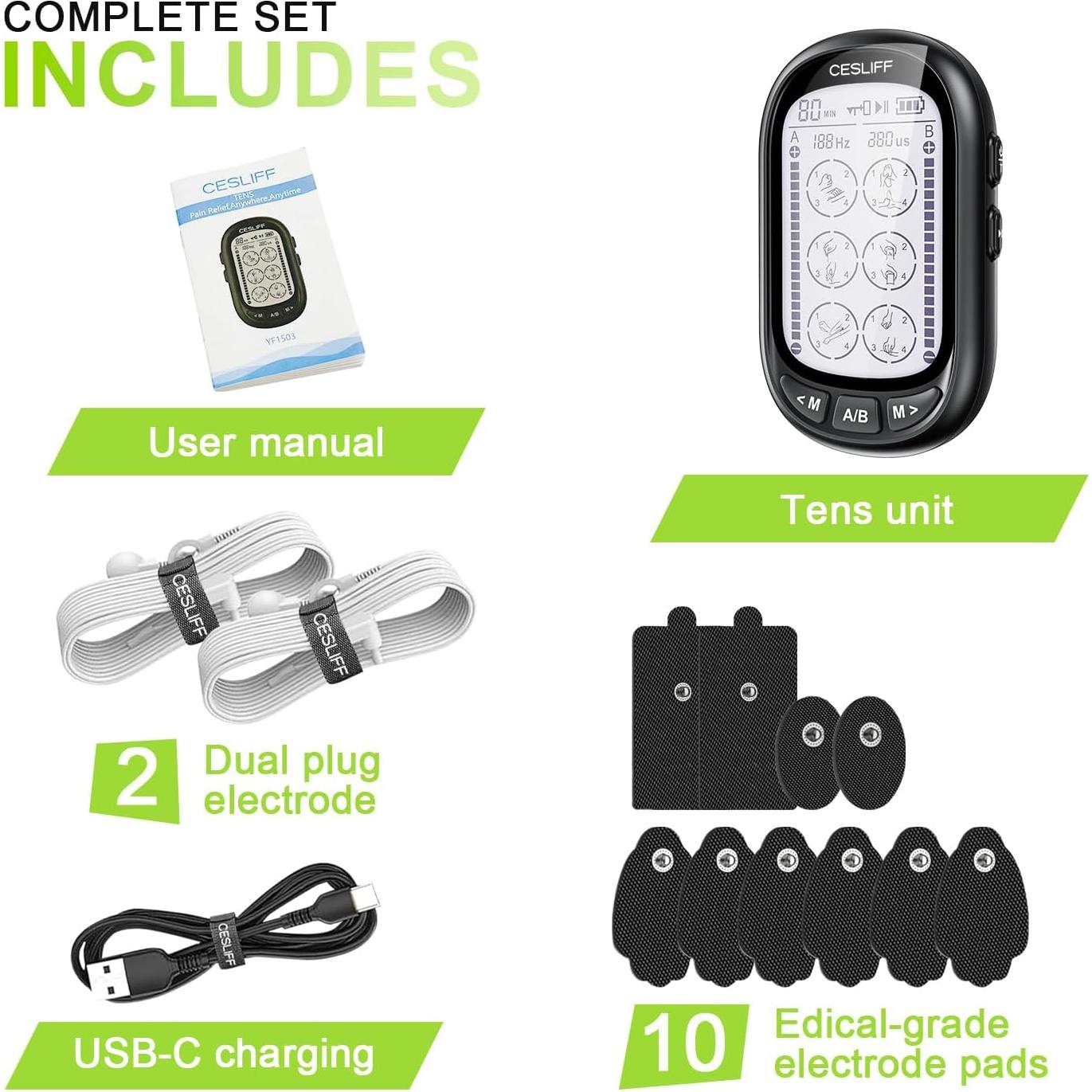 Estimulador Muscular TENS CESLIFF Doble Canal 24 Modos