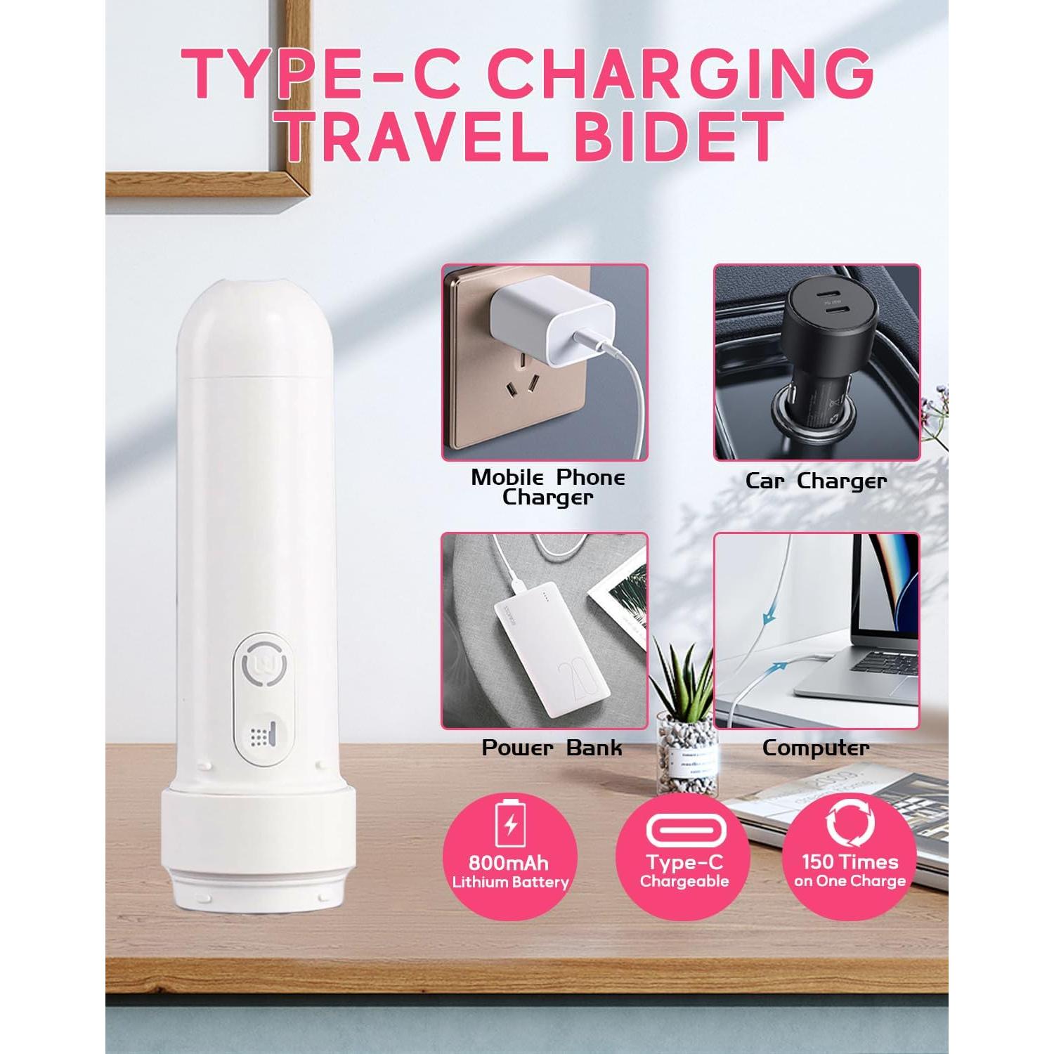 Bidet Portátil Eléctrico Ripmutter Rosa 3 Modos Recargable USB-C