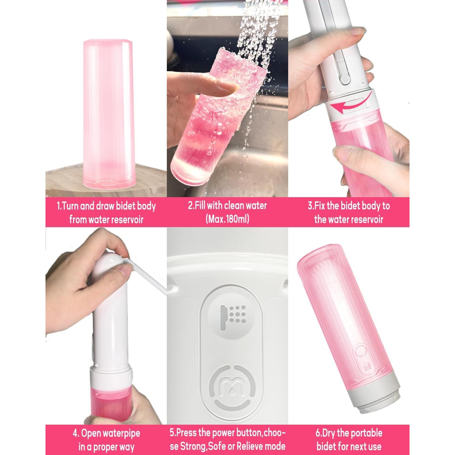 Bidet Portátil Eléctrico Ripmutter Rosa 3 Modos Recargable USB-C