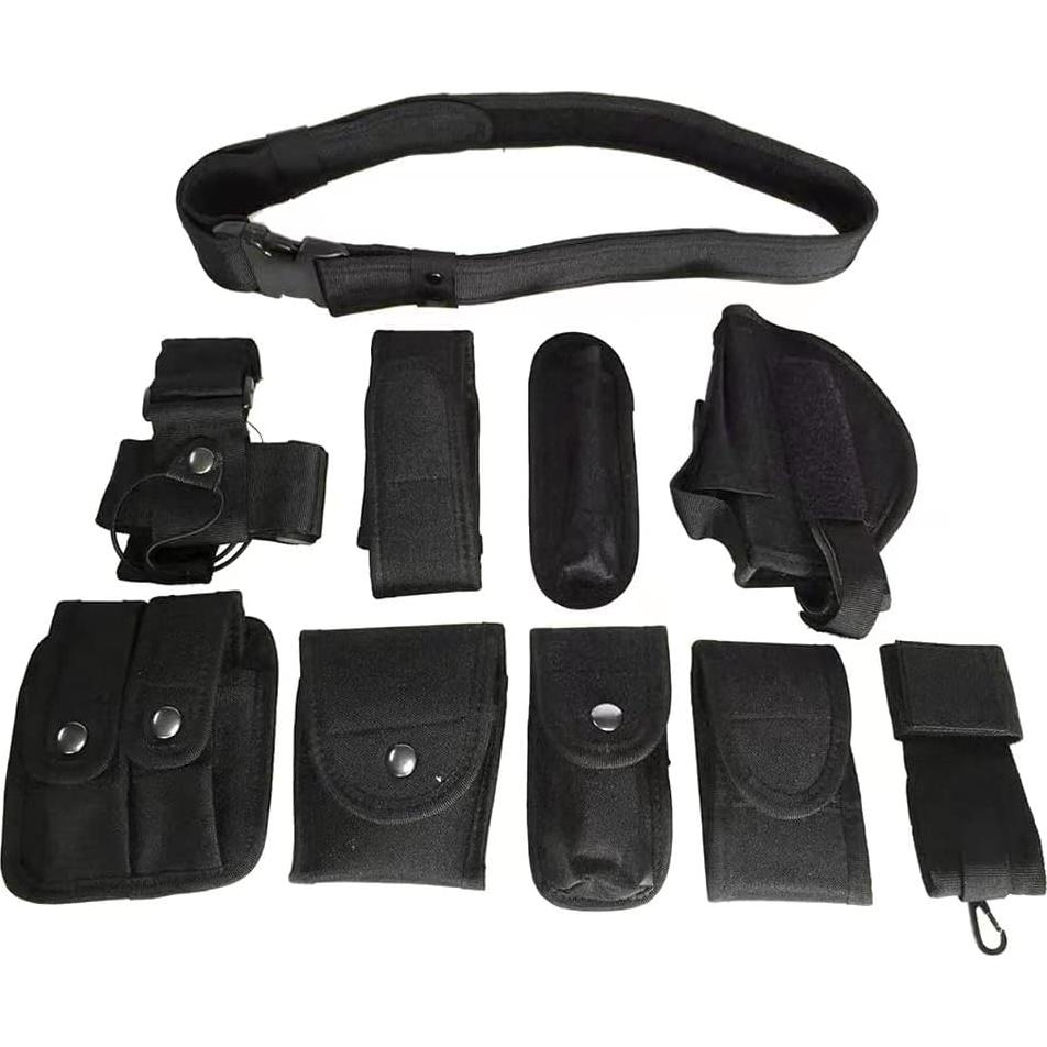 Cinturón Táctico Ajustable Negro 10 en 1 para Seguridad Militar
