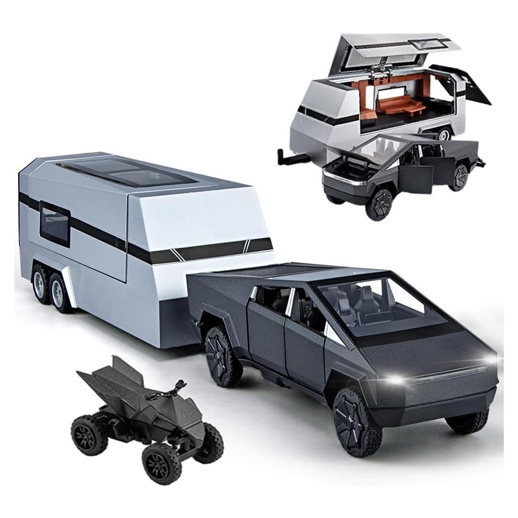 Remolque Pickup RV EROCK 1/24 Negro con Motocicleta y Sonido