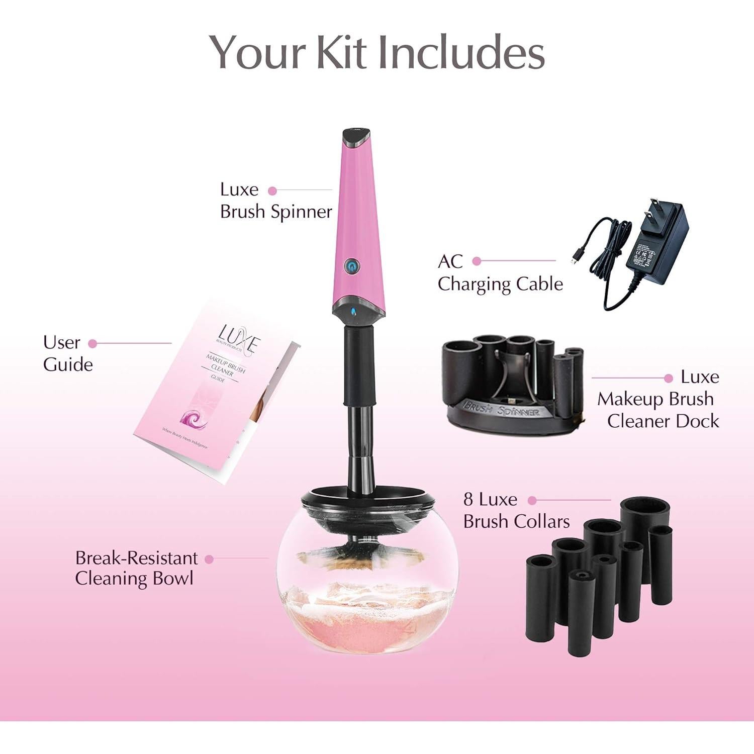 Limpiador Eléctrico de Brochas Luxe Rosa con Carga USB