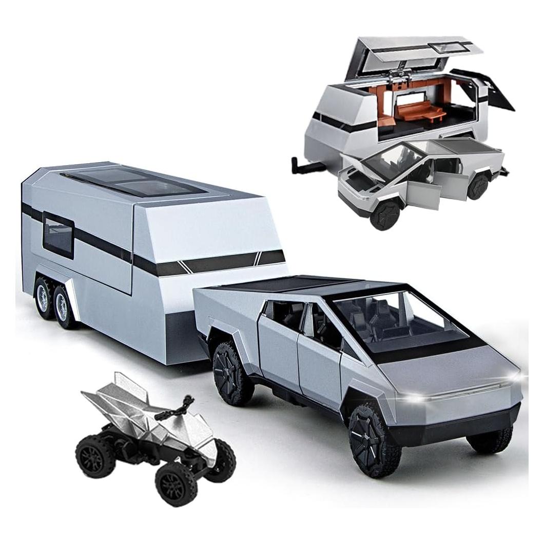 Remolque Pickup RV EROCK 1/24 Plateado con Motocicleta