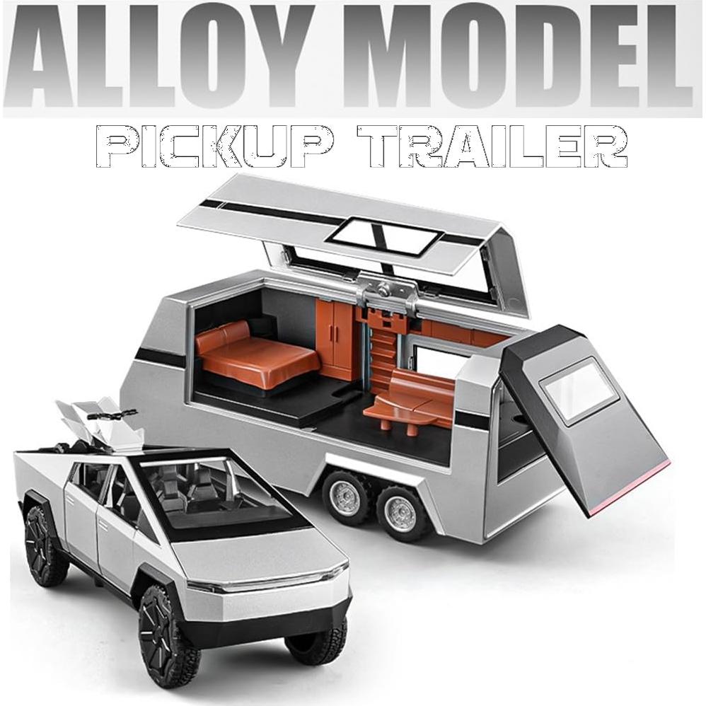 Remolque Pickup RV EROCK 1/24 Plateado con Motocicleta