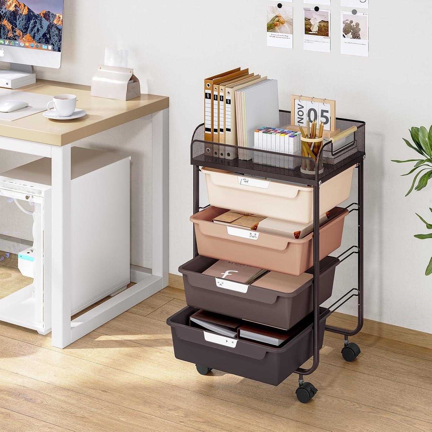 Carro Rodante de Almacenamiento SYKIARIOL 4 Cajones Marrón