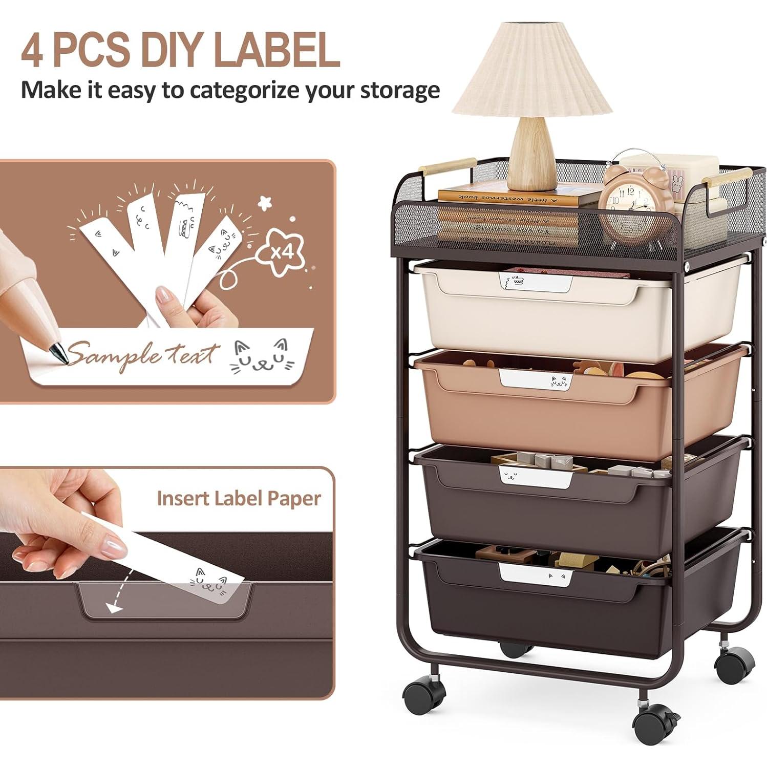 Carro Rodante de Almacenamiento SYKIARIOL 4 Cajones Marrón