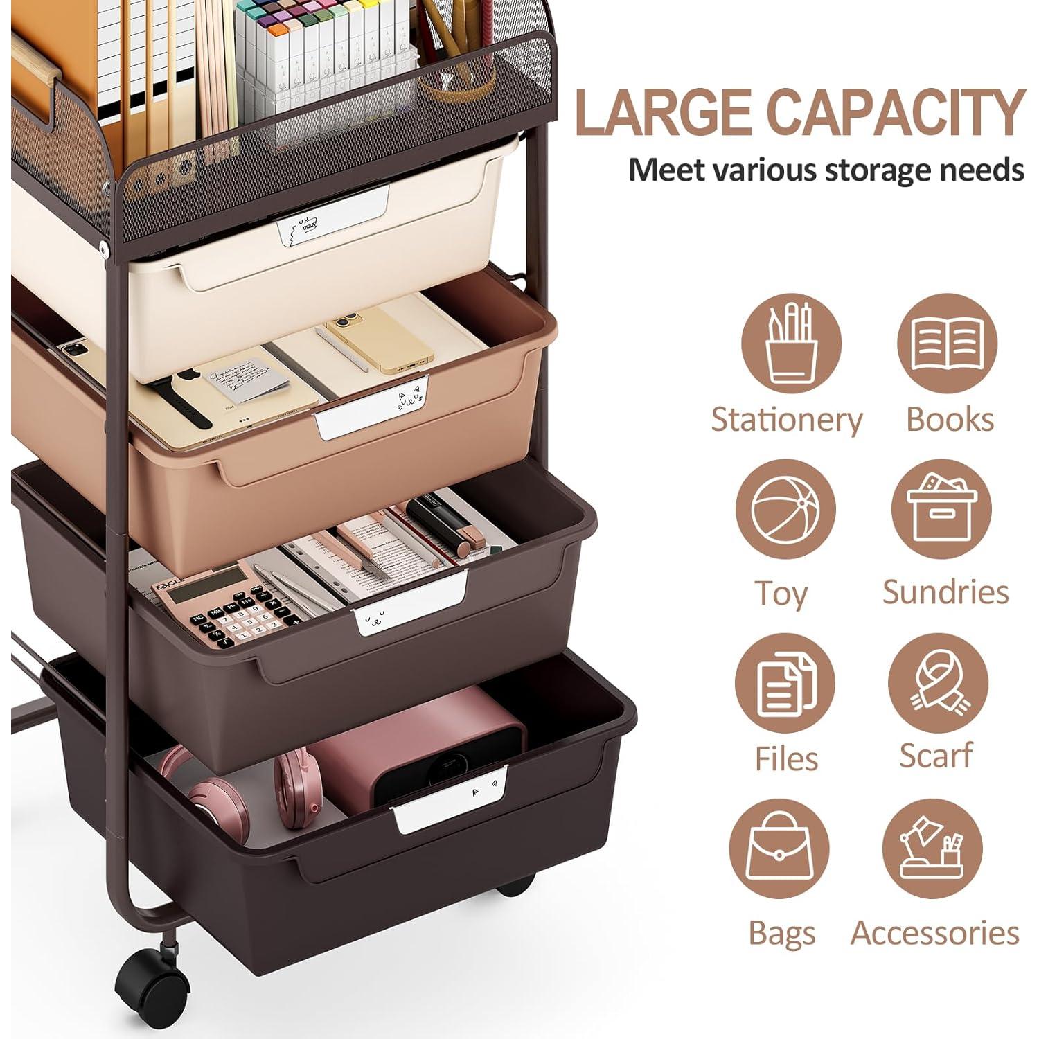 Carro Rodante de Almacenamiento SYKIARIOL 4 Cajones Marrón