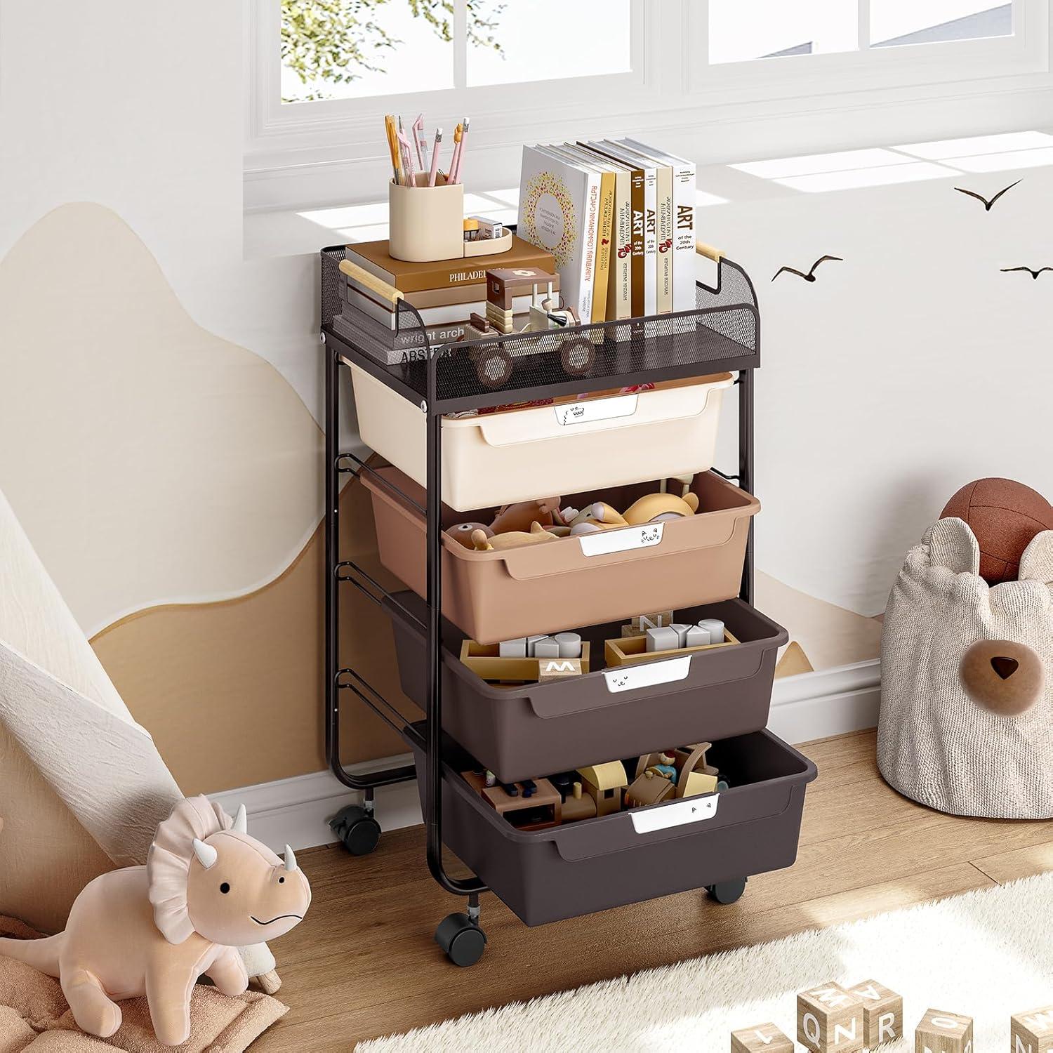 Carro Rodante de Almacenamiento SYKIARIOL 4 Cajones Marrón