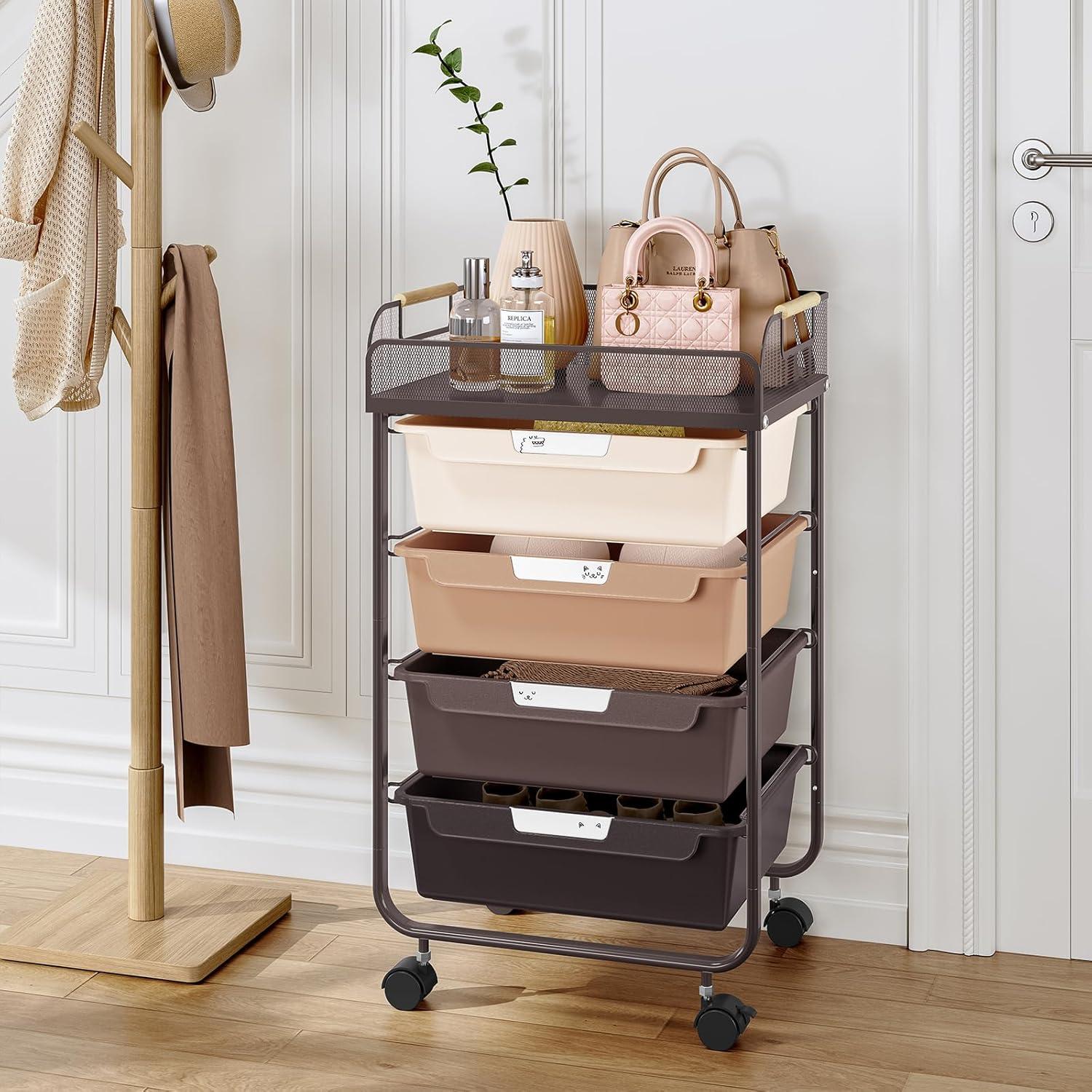 Carro Rodante de Almacenamiento SYKIARIOL 4 Cajones Marrón