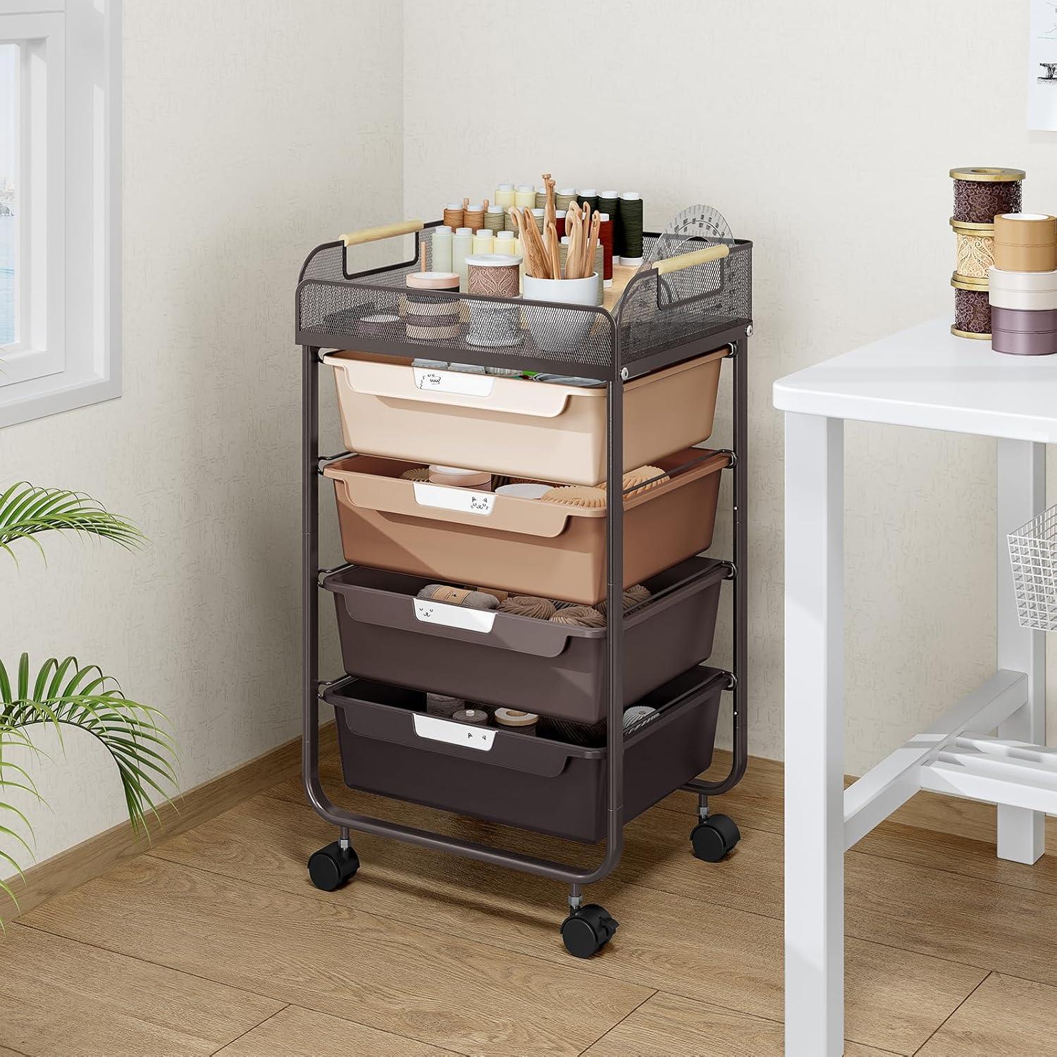 Carro Rodante de Almacenamiento SYKIARIOL 4 Cajones Marrón