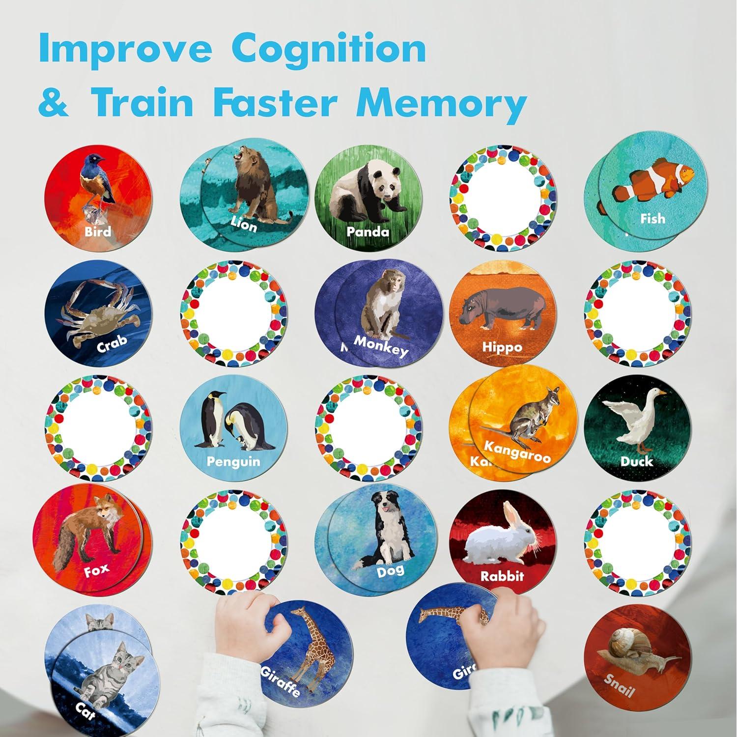 Juego de Memoria de Animales Hebayy - 50 Tarjetas Redondas 7.62 cm
