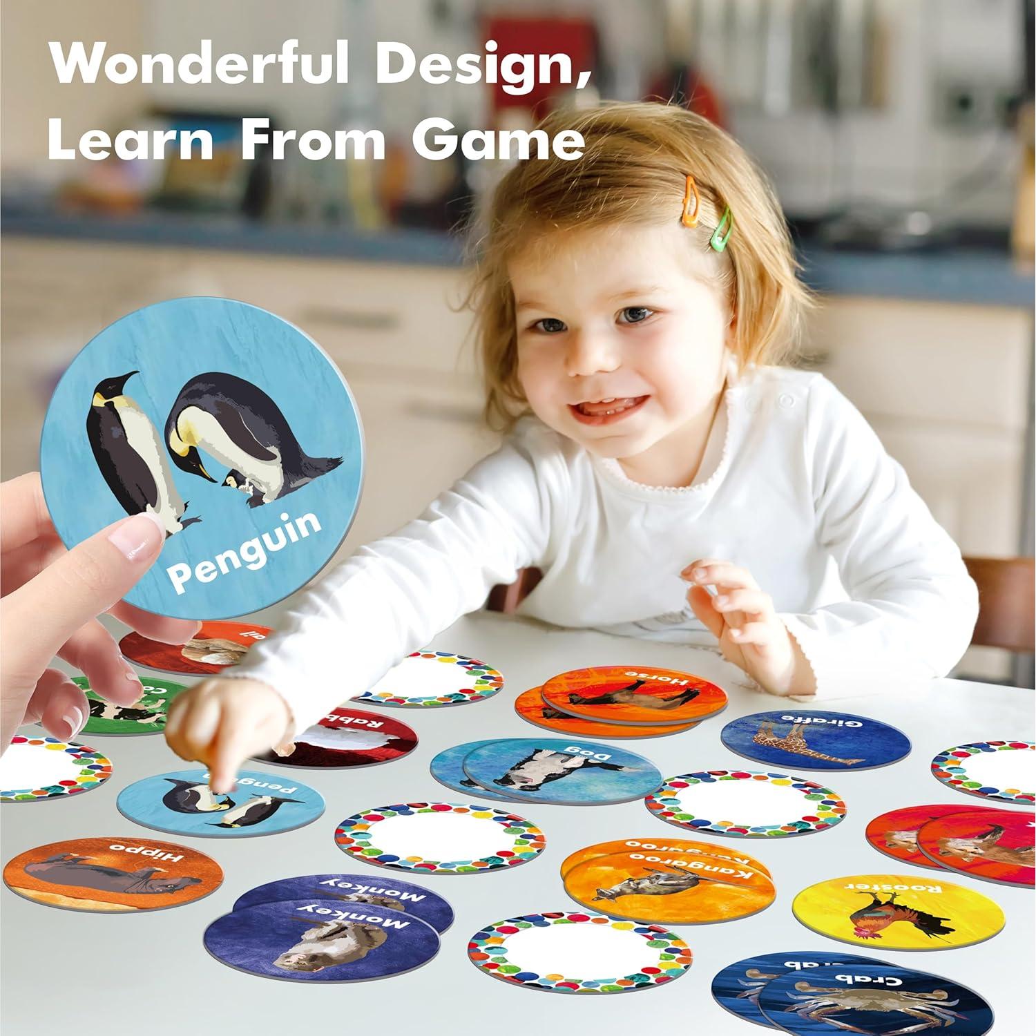 Juego de Memoria de Animales Hebayy - 50 Tarjetas Redondas 7.62 cm