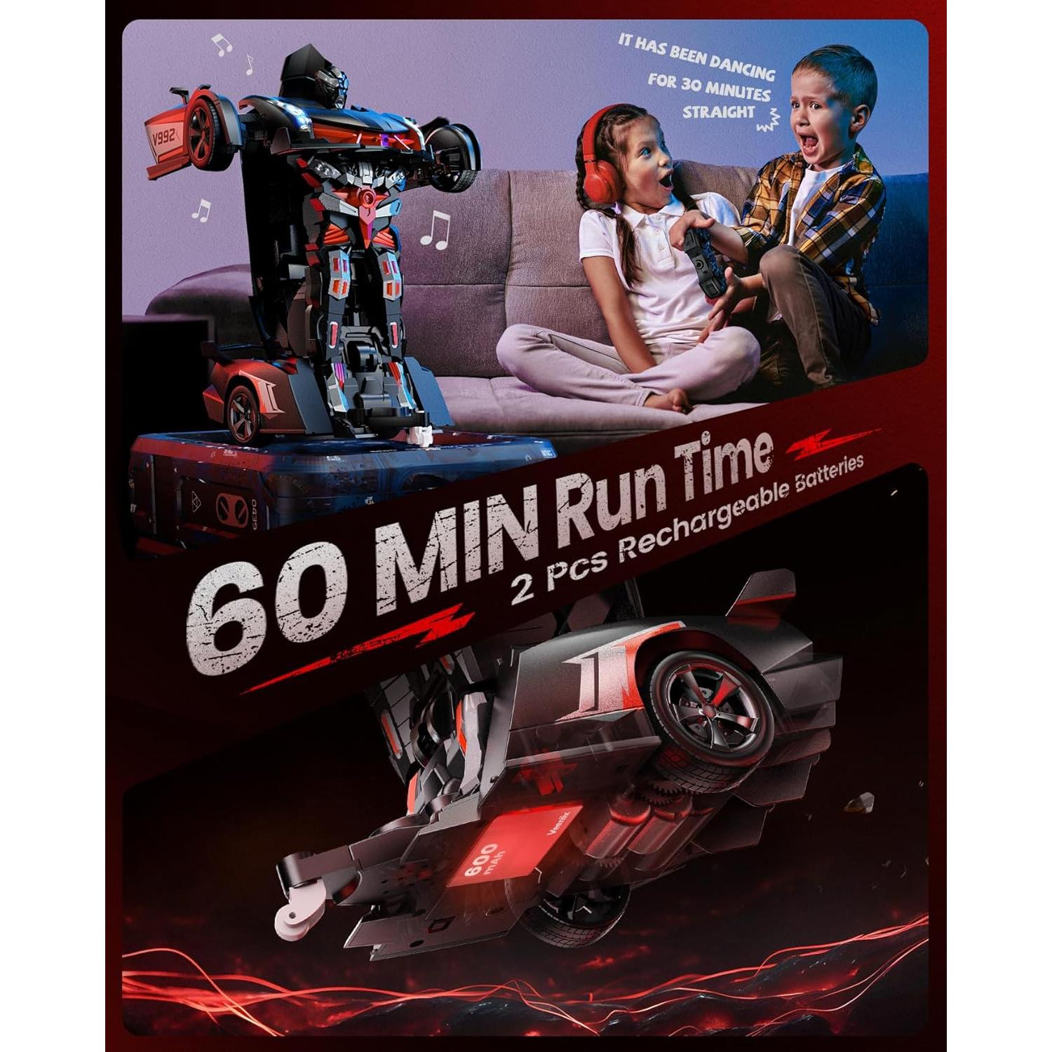 Coche Robot Transformador RC Veeniix V992 2-en-1 con Luz y Sonido